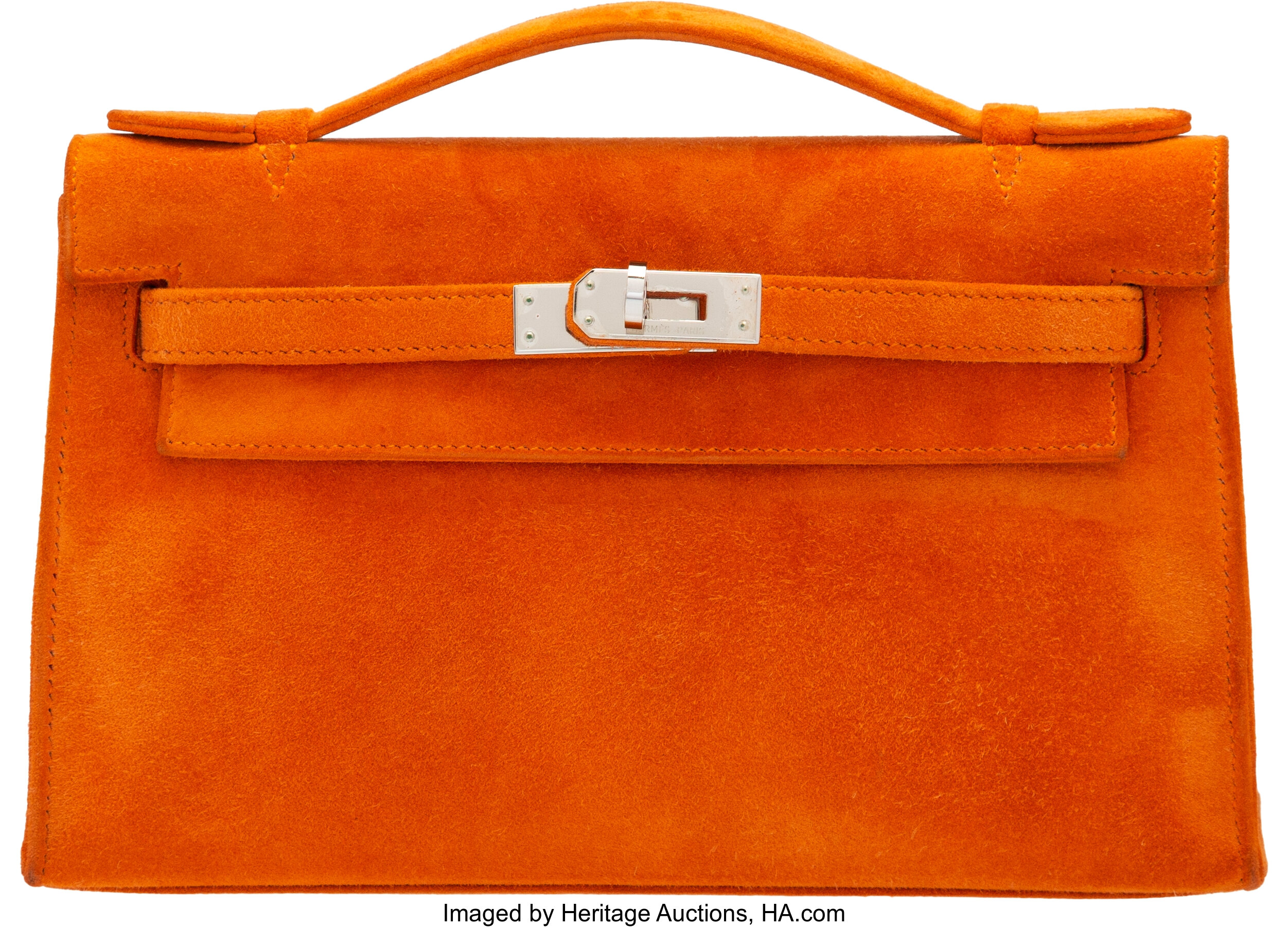 Hermes Kelly Cut Clutch Bag Ocre Doblis Palladium Hardware Limited