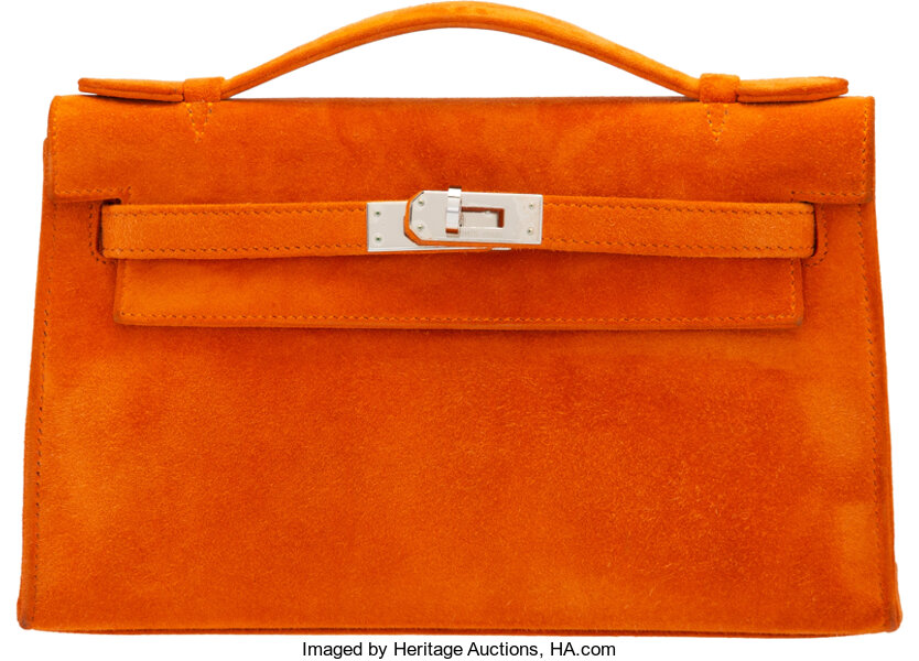 Hermes Kelly Pochette Orange Porosus Lisse Shiny Palladium Hardware #R -  Vendome Monte Carlo