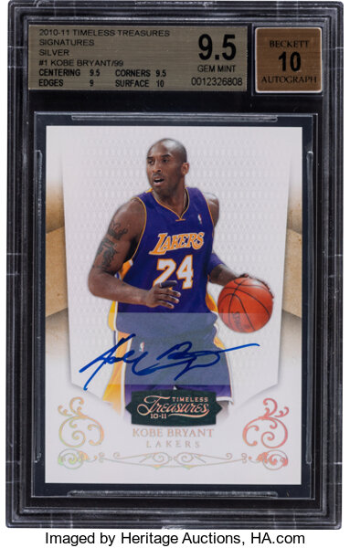 2010-11 Panini Timeless Treasures Championship Season Material Signatures  #8 Kobe Bryant Signed Relic Card (#11/25) - BGS NM-MT 8, Beckett 10 on  Goldin Auctions