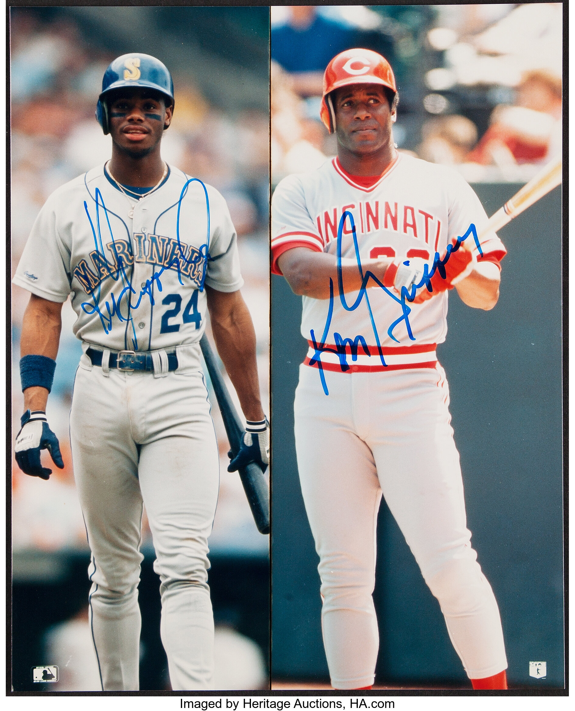 Lot - DUAL SIGNED Ken Griffey and Ken Griffey, Jr. Poster.