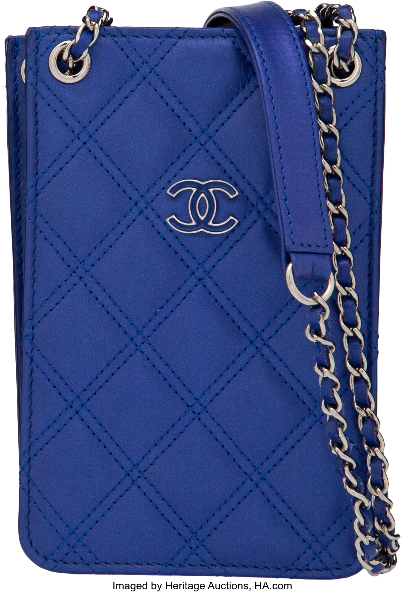 Chanel Blue Quilted Lambskin Leather Phone Holder Crossbody Bag., Lot  #58169