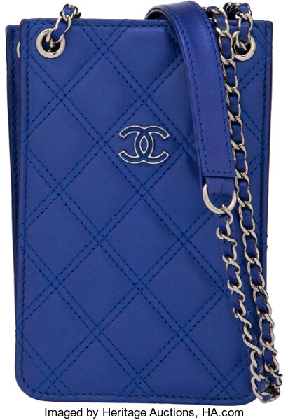 Chanel Blue Quilted Lambskin Leather Phone Holder Crossbody Bag