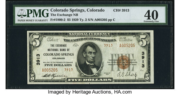 Colorado Springs Co 5 1929 Ty 2 The Exchange National Bank Ch Lot 650 Heritage Auctions