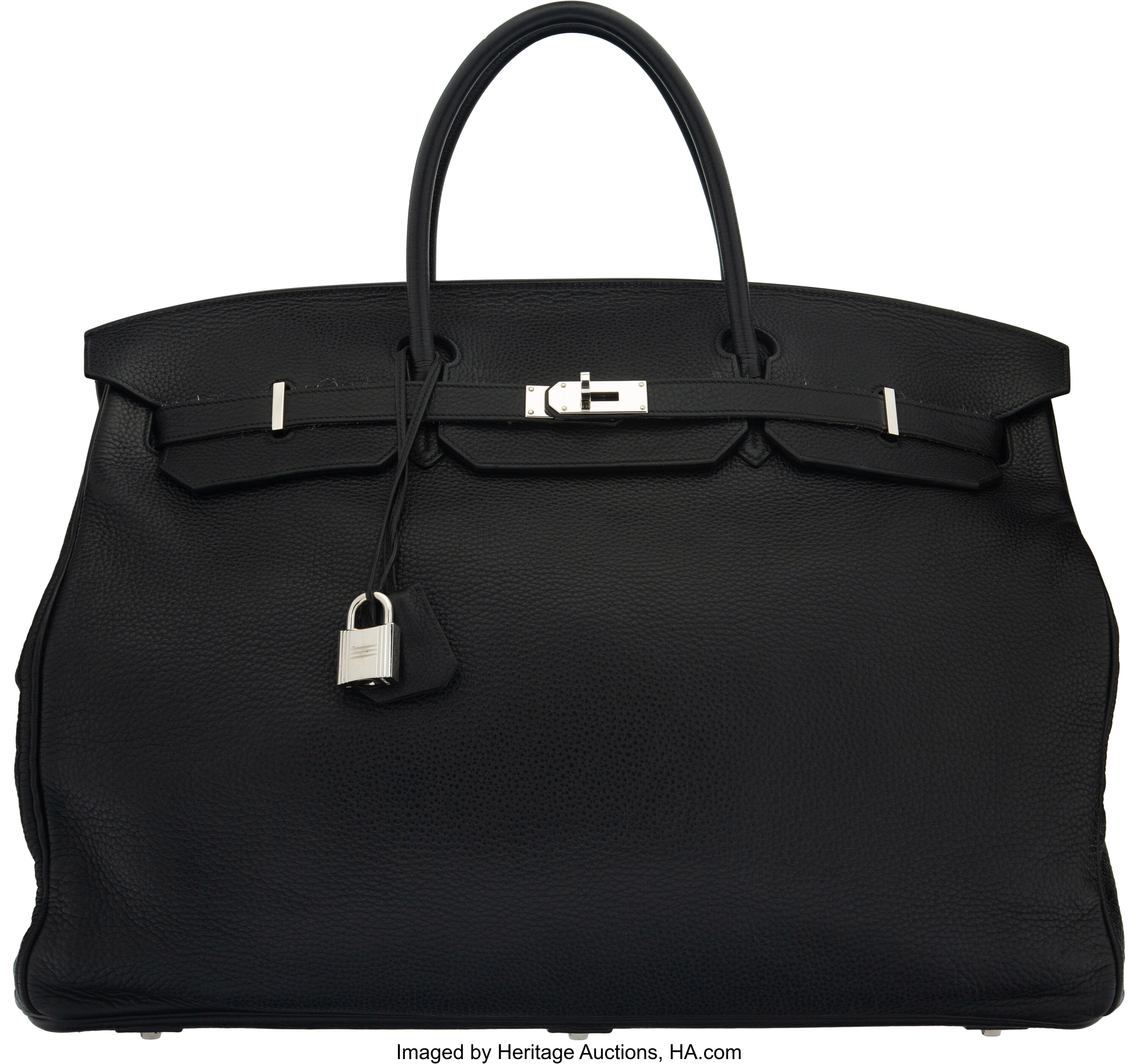 HERMES BIRKIN 55CM BLACK CLEMENCE - PALLADIUM SILVER HARDWARE