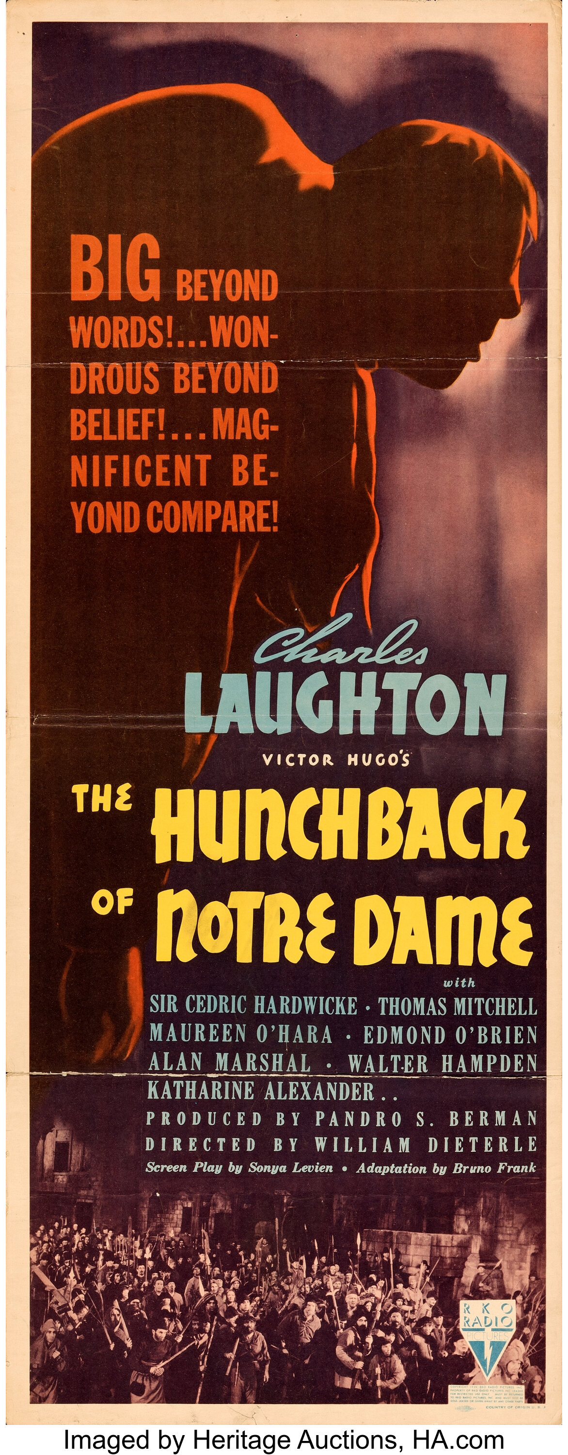 The Hunchback of Notre Dame (RKO, 1939). Folded, Fine/Very Fine. | Lot ...