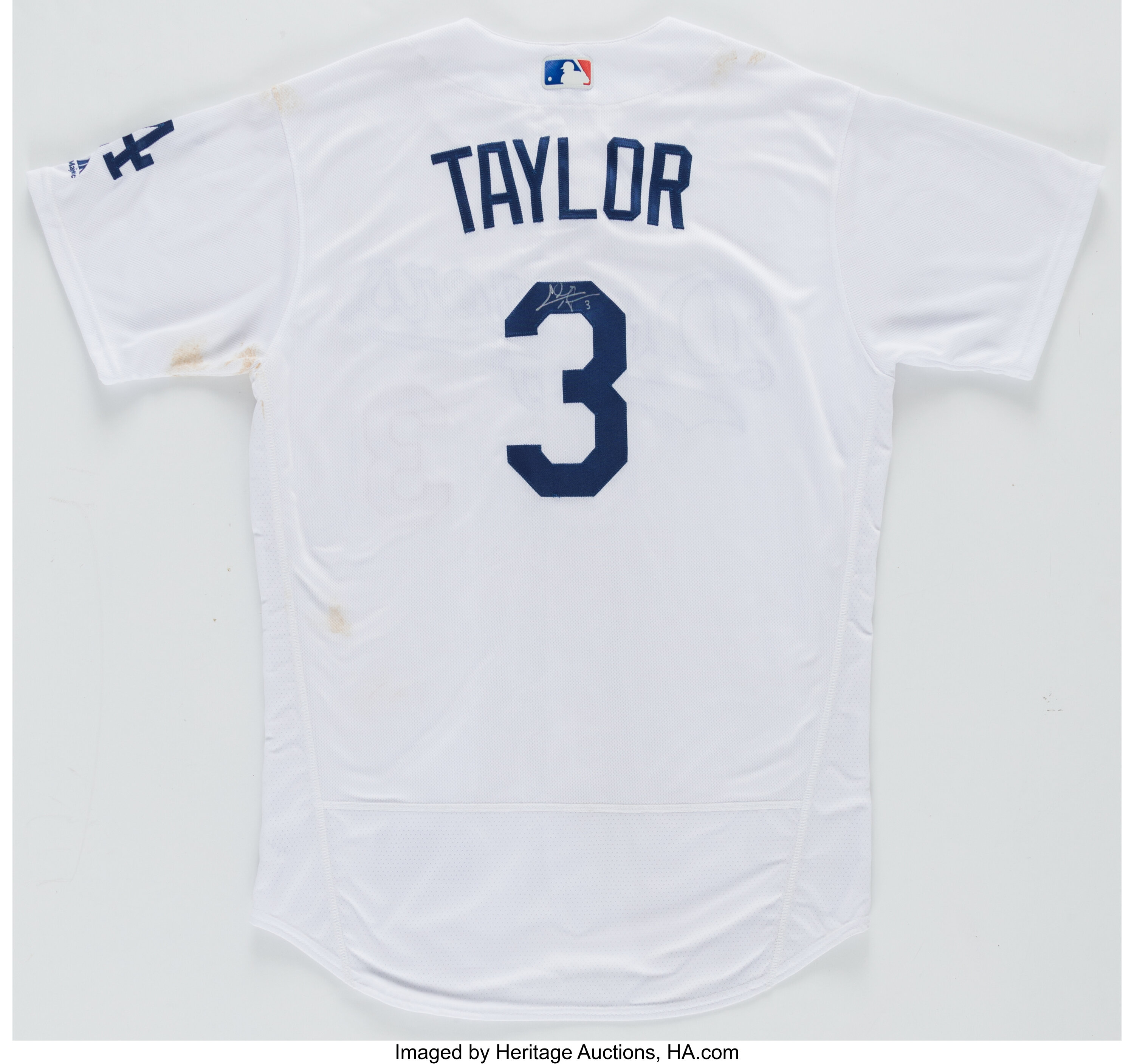 2017 Chris Taylor Los Angeles Dodgers Game Use & Signed Jersey