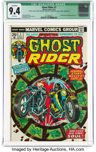 Ghost Rider 7 Marvel 1974 Cgc Qualified Nm 9 4 White Pages Lot Heritage Auctions