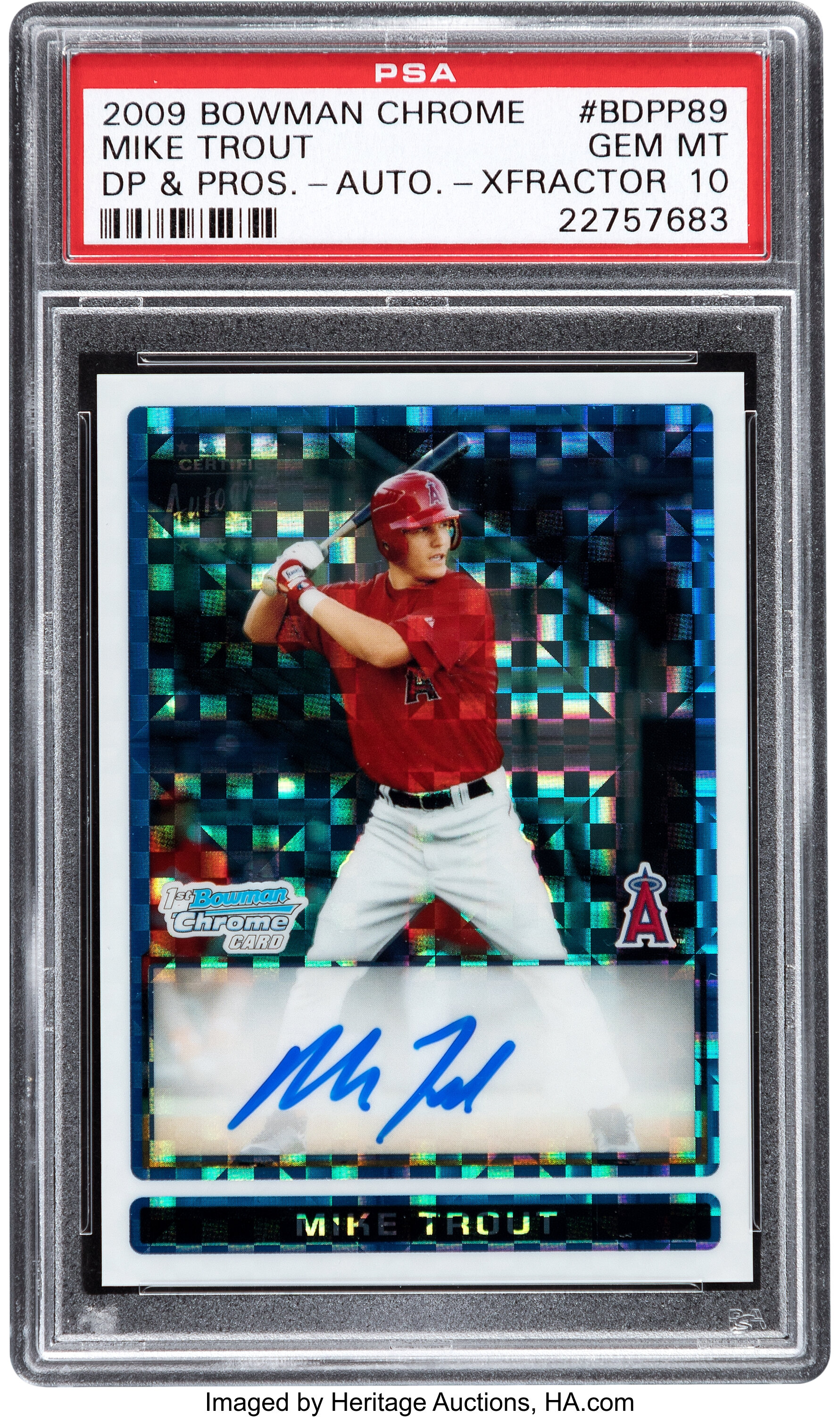 2009 Bowman Chrome Draft Mike Trout (XFractor Autograph) #BDPP89, Lot  #57842