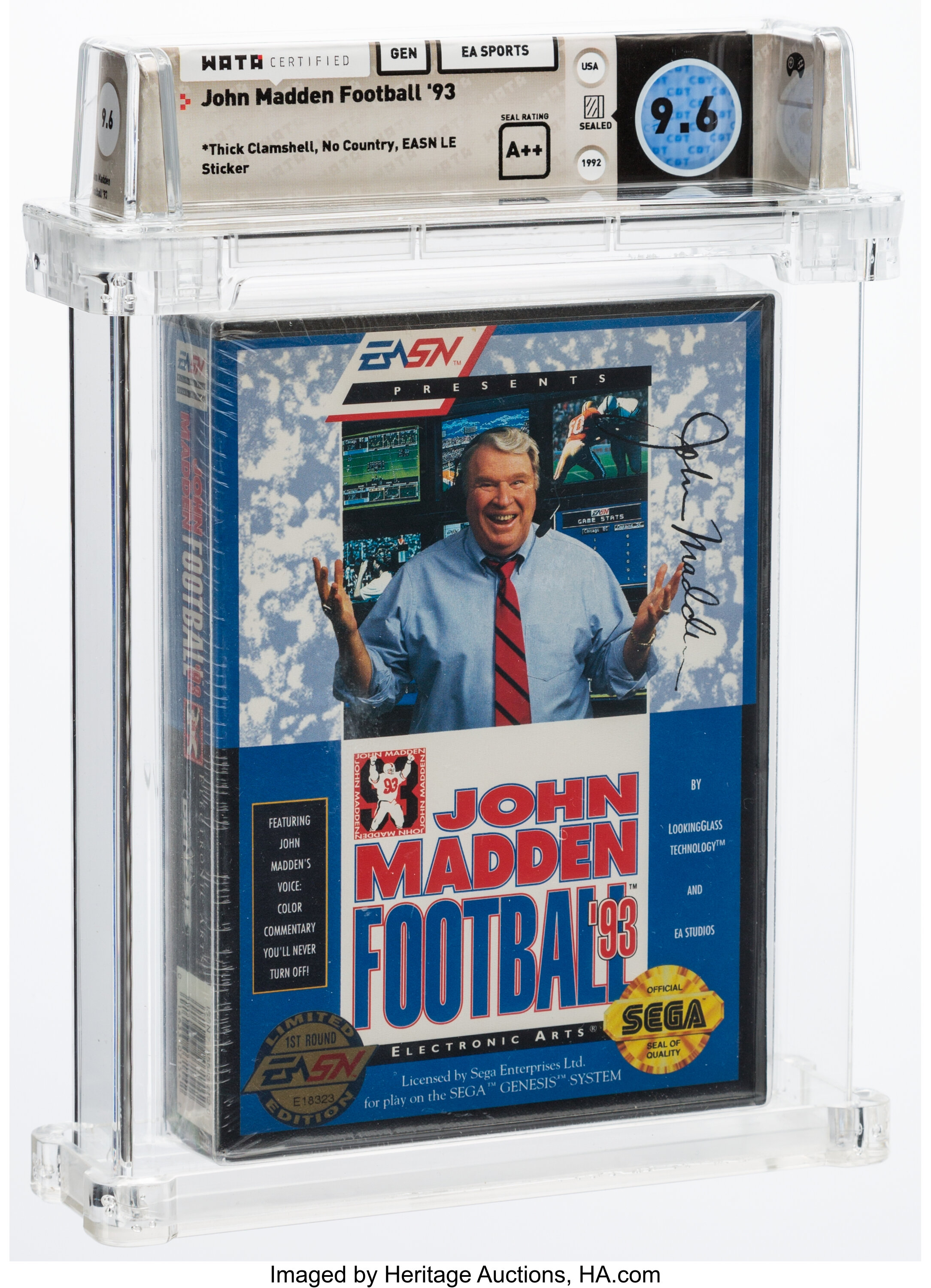 John Madden Football '93 - Wata 9.6 A++ Sealed, GEN EA Sports 1992, Lot  #15811