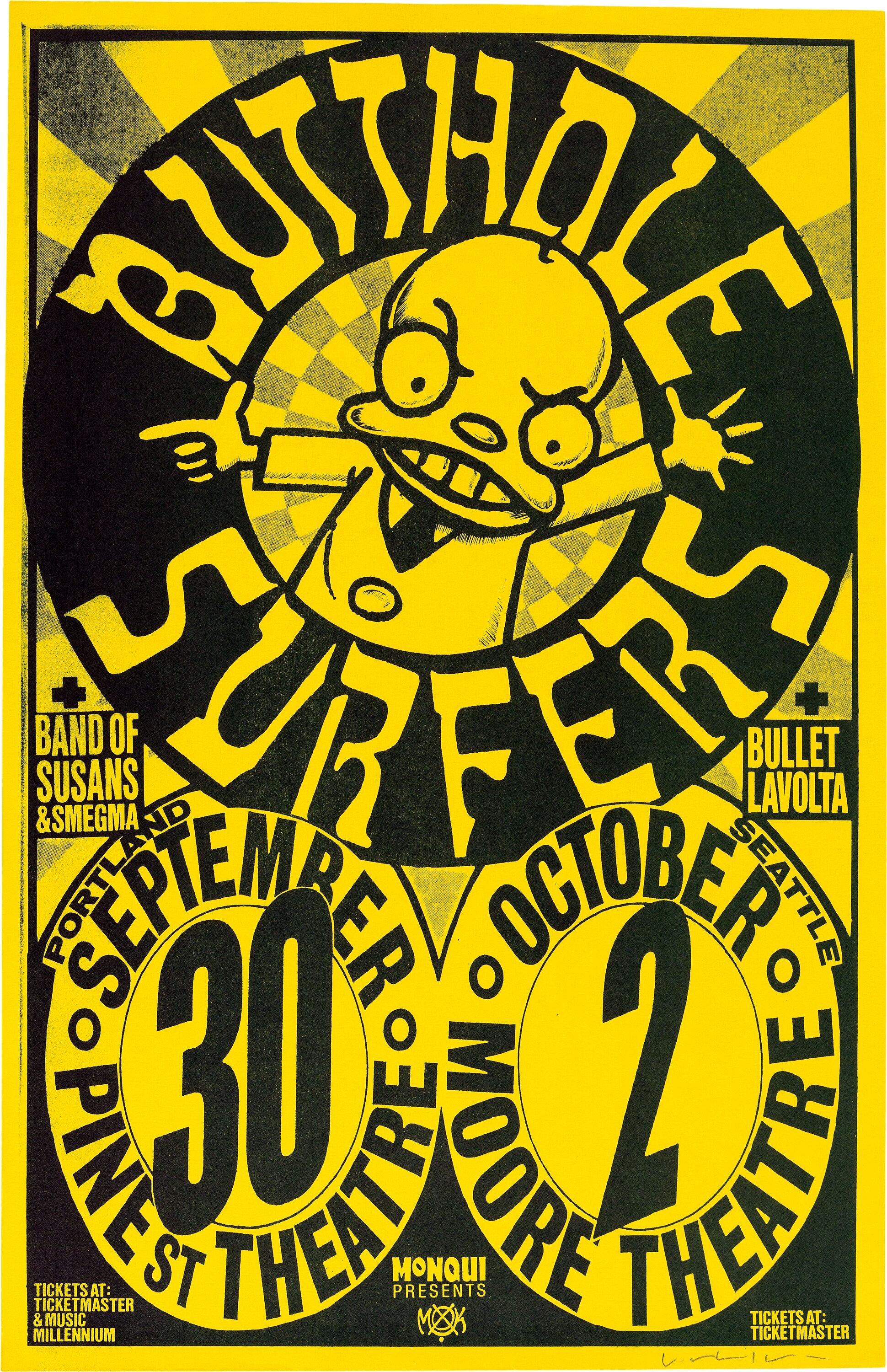 Butthole Surfers Portland and Seattle Concert Poster Signed by