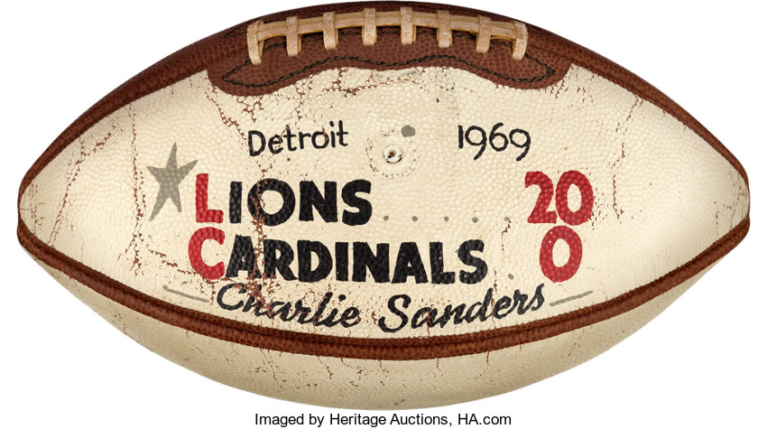 1969 Charlie Sanders Painted Game Ball. Football Collectibles