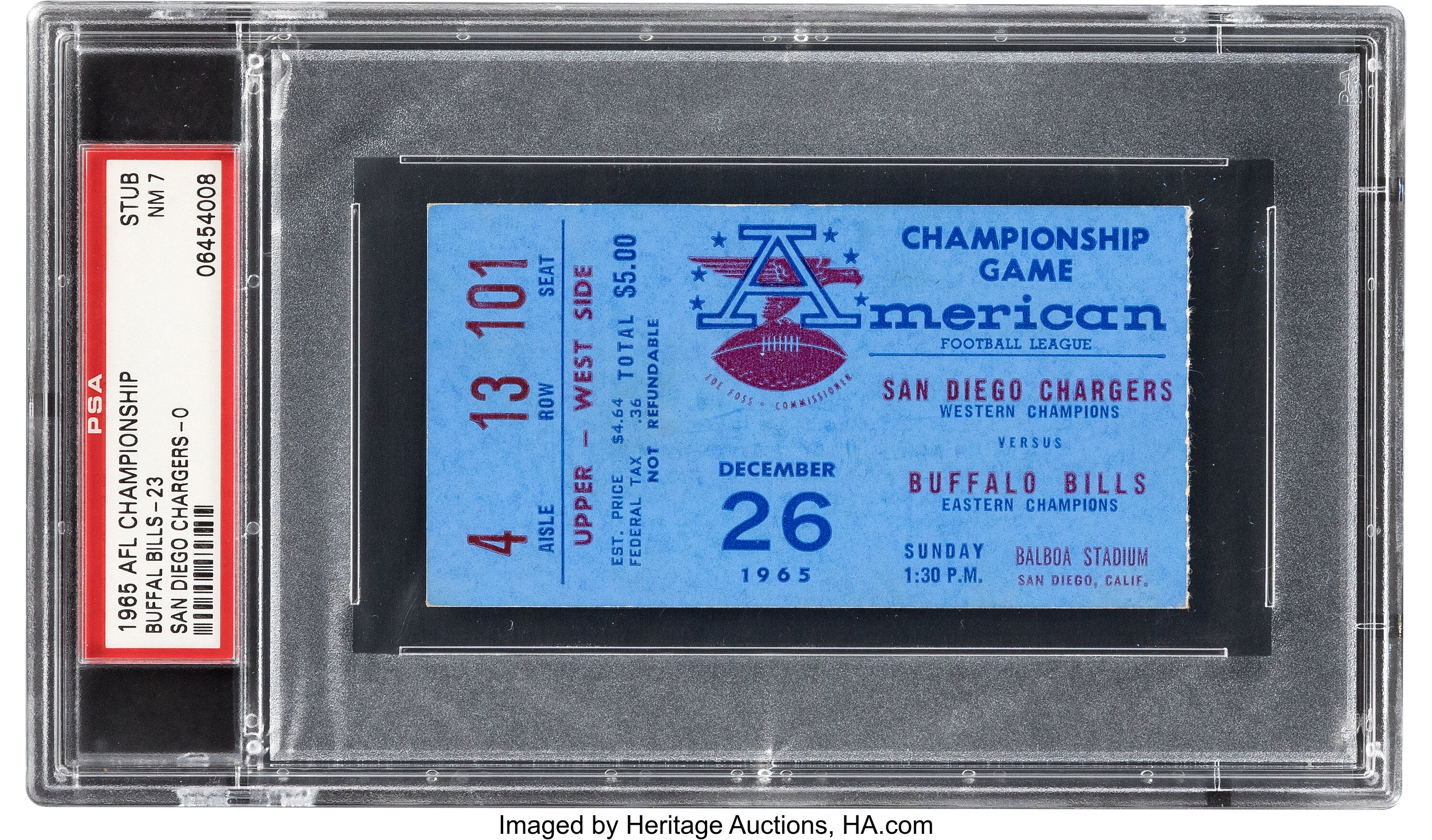 1965 AFL Championship Game Ticket Stub, PSA NM 7 - Highest Graded