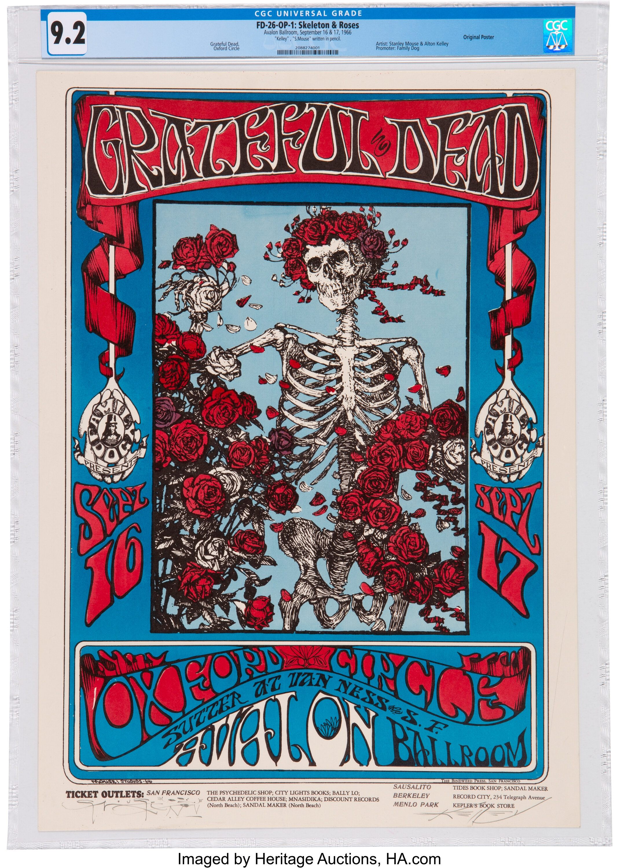 Grateful Dead 1966 Skeleton Roses Concert Poster Fd 26 Graded Lot 89152 Heritage Auctions