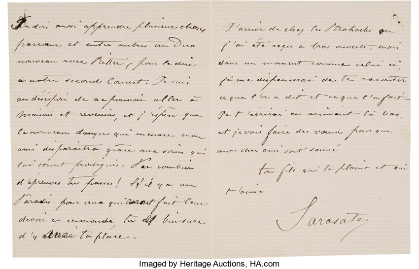 Pablo De Sarasate Autograph Letter Signed Autographs Lot Heritage Auctions