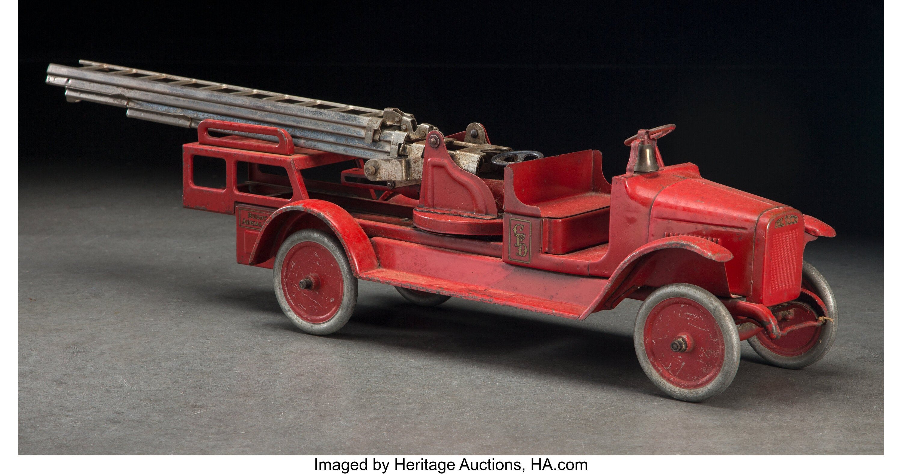 Buddy L Pressed Steel Aerial Ladder Fire Truck Toy. Marks BUDDY Lot 27004 Heritage Auctions
