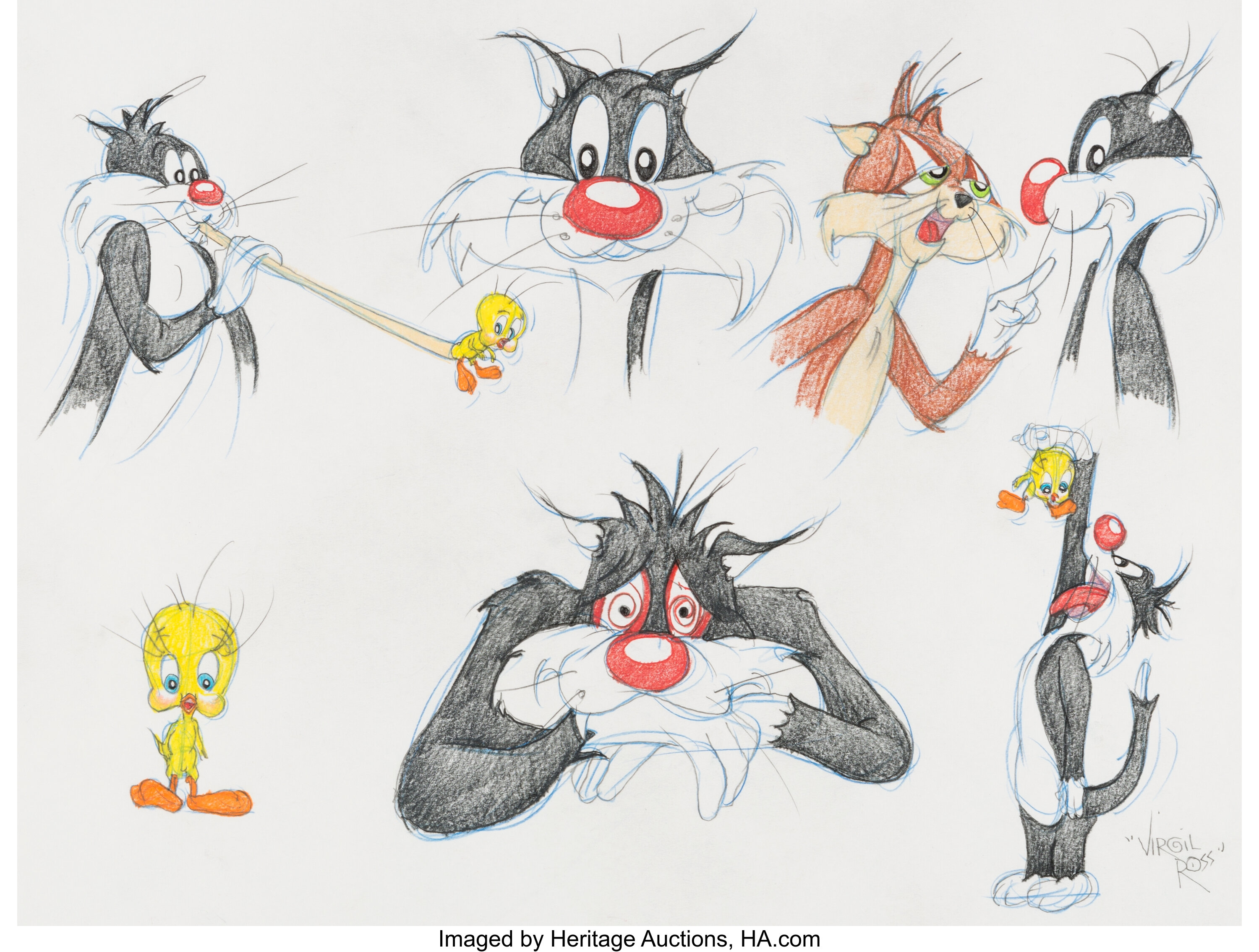 Original Warner Brothers Virgil Ross Model Sheet Animation Drawing fea –