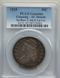 1828 50C Square Base 2, Small 8s, Large Letters, -- Cleaning -- PCGS Genuine. AU Details. From The Maltese Collectio...(...