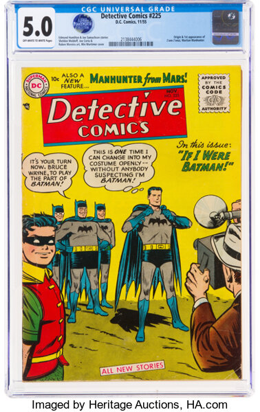 Golden Age (1938-1955):Superhero, Detective Comics #225 (DC, 1955) CGC VG/FN 5.0 Off-white to white pages....