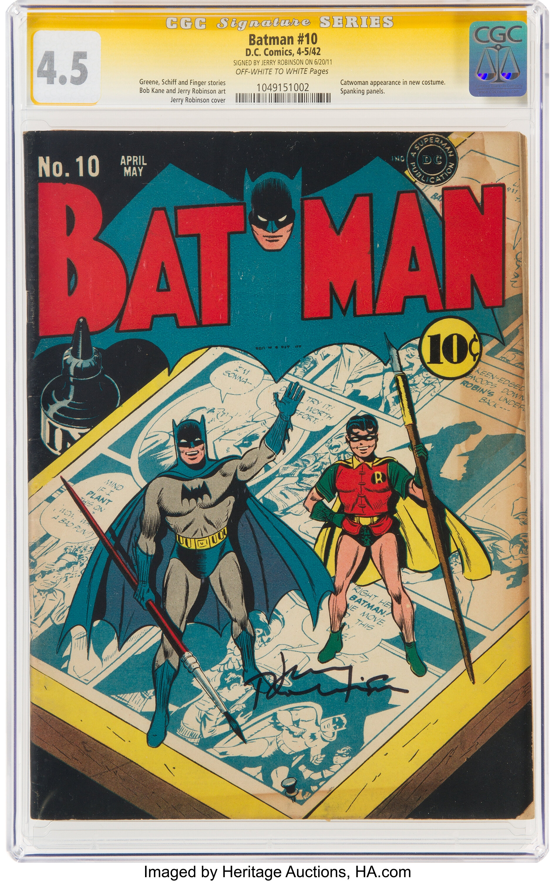 Batman #10 Signature Series - Jerry Robinson (DC, 1942) CGC VG+  | Lot  #15052 | Heritage Auctions