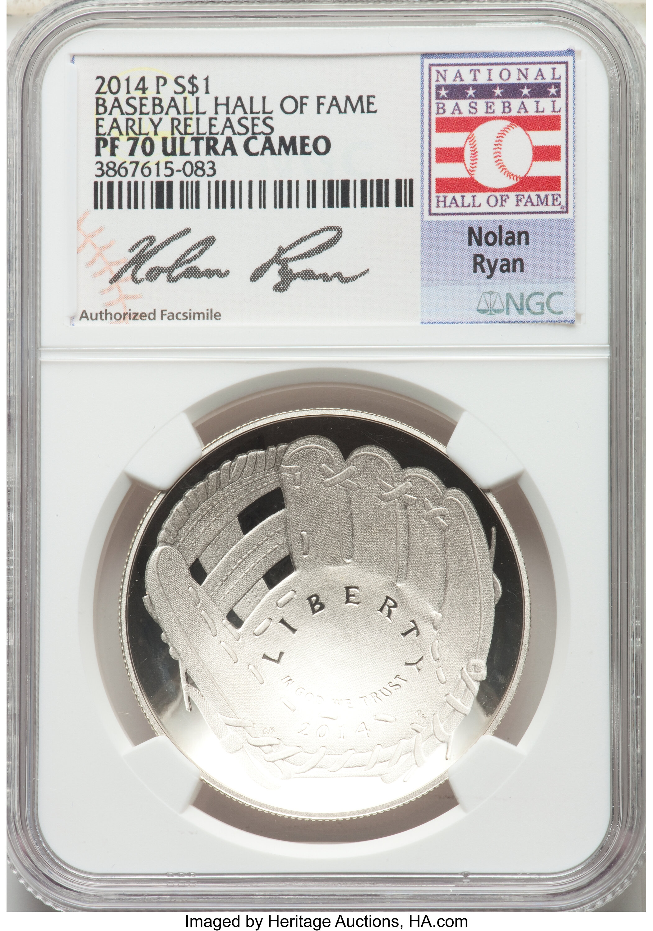 2014-P $1 Baseball Hall of Fame, Early Releases, Nolan Ryan PR70, Lot  #21855