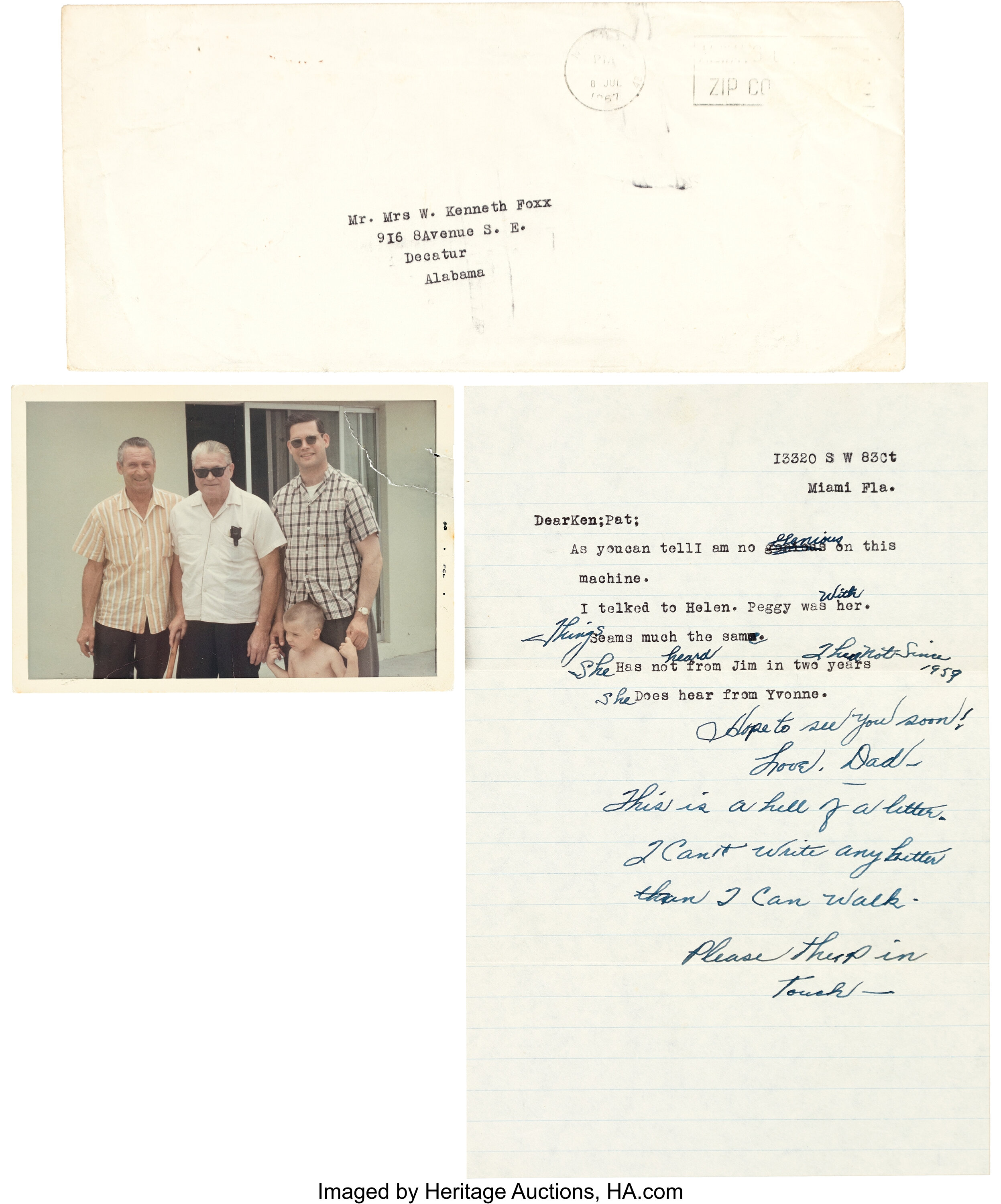 1967 Jimmie Foxx 's Last Letter, Mailer & Original Photograph from