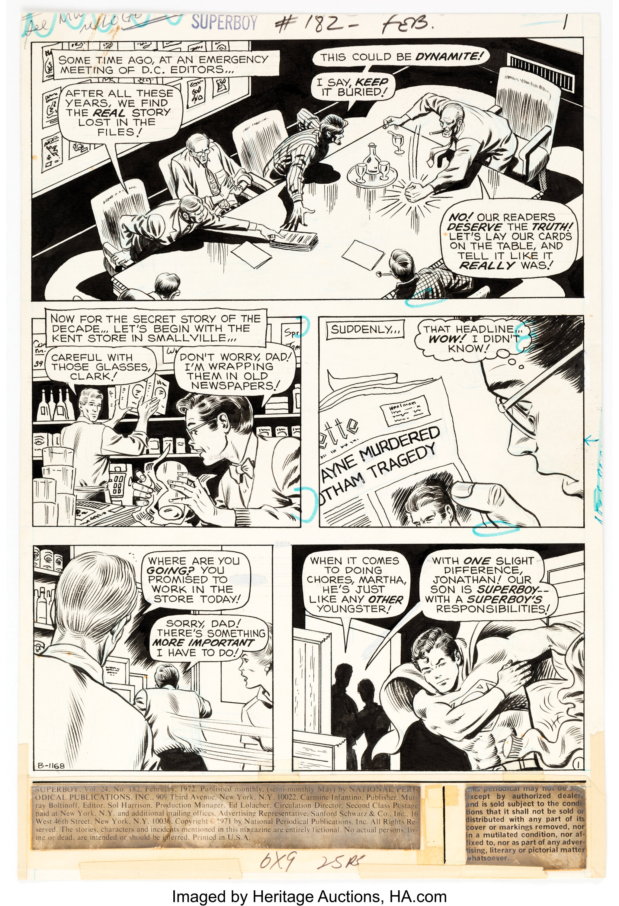 Bob Brown and Murphy Anderson Superboy #182 Story Page 1 Original | Lot ...