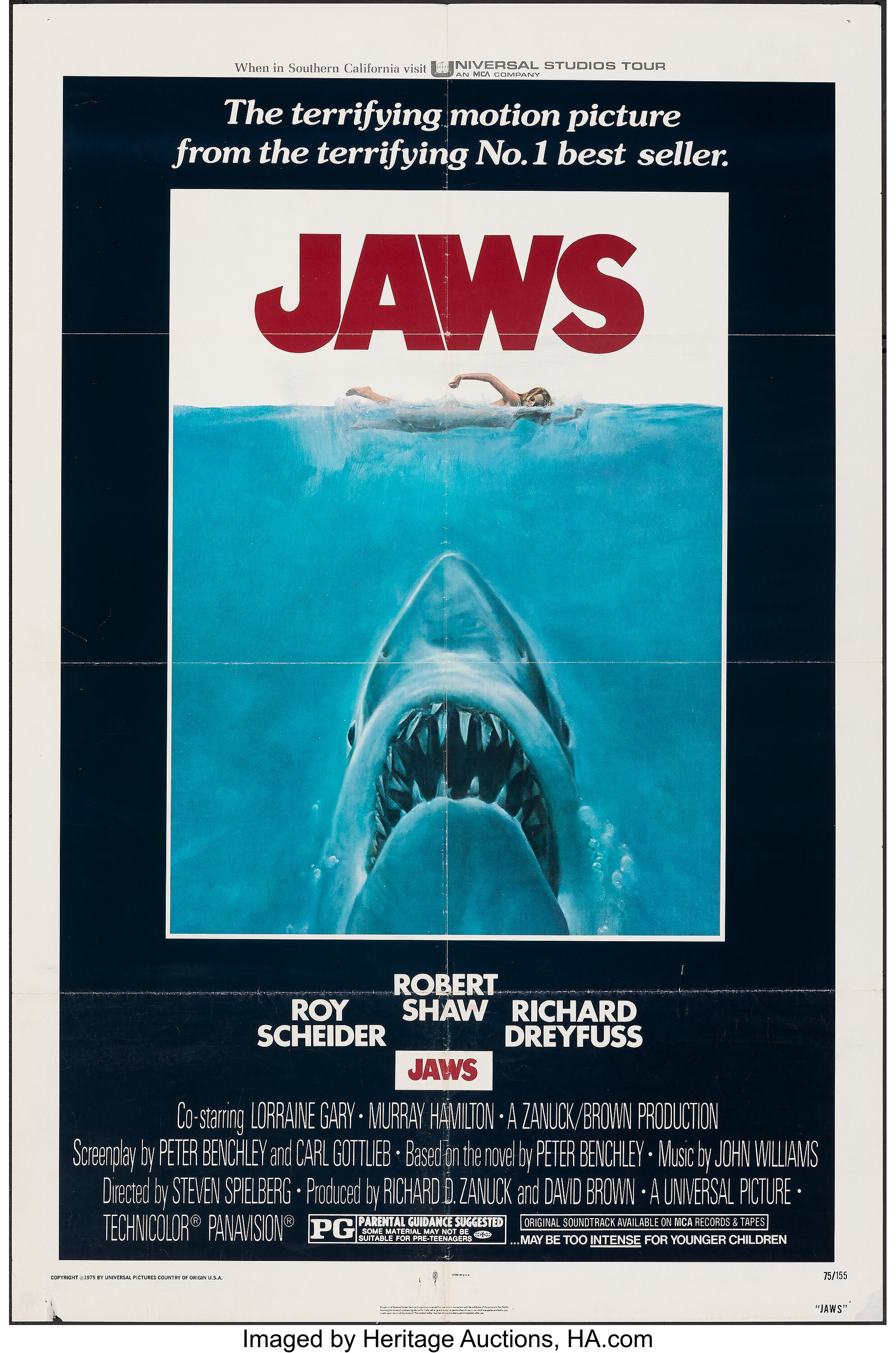 Jaws Universal 1975 Folded Overall Fine Very Fine One Sheet Lot Heritage Auctions