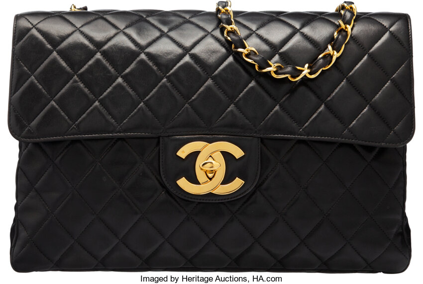 Chanel 12A Black Alligator Classic Double Flap Jumbo Gold Hardware