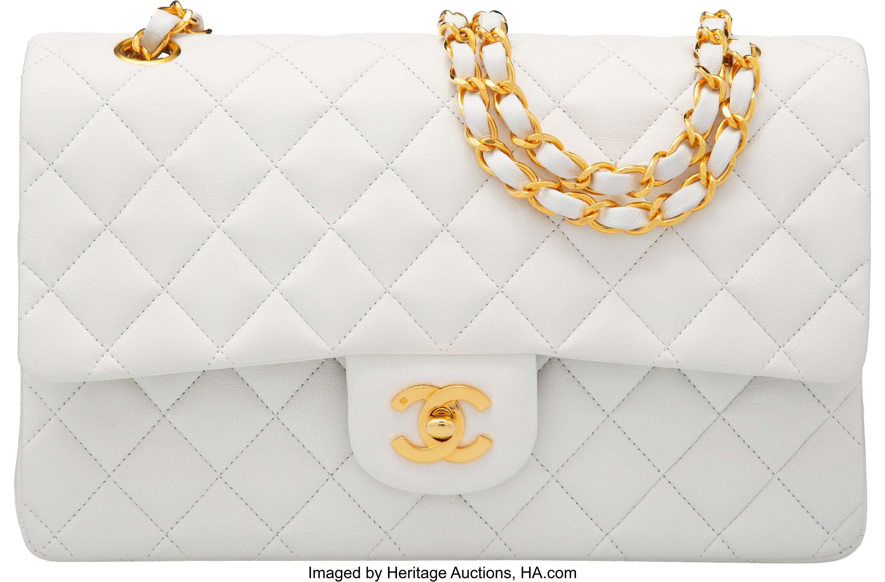 Chanel Vintage White Lambskin Leather Medium Double Flap Bag with | Lot  #58049 | Heritage Auctions