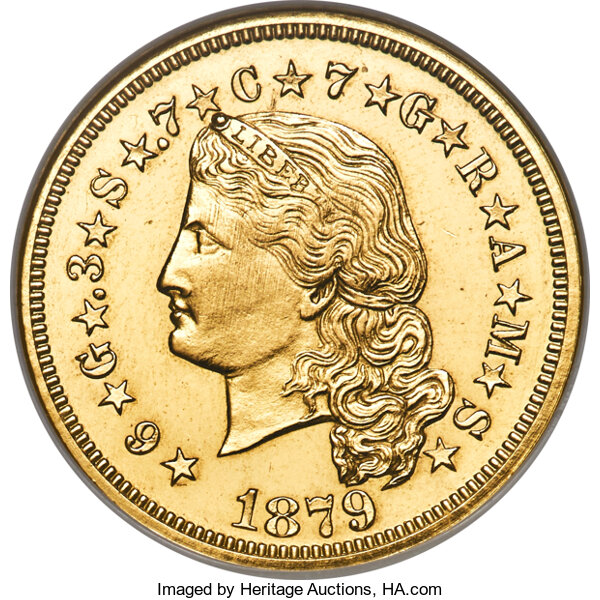 1879 Stella Gold $4 Flowing Hair Four Dollar Piece - Early Gold