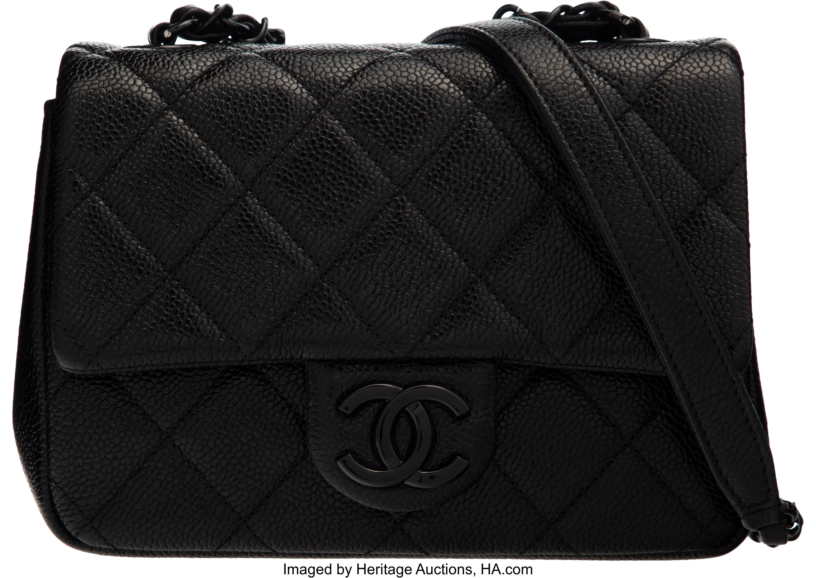 Chanel So Black Quilted Caviar Leather Mini Flap Bag. Condition: 1