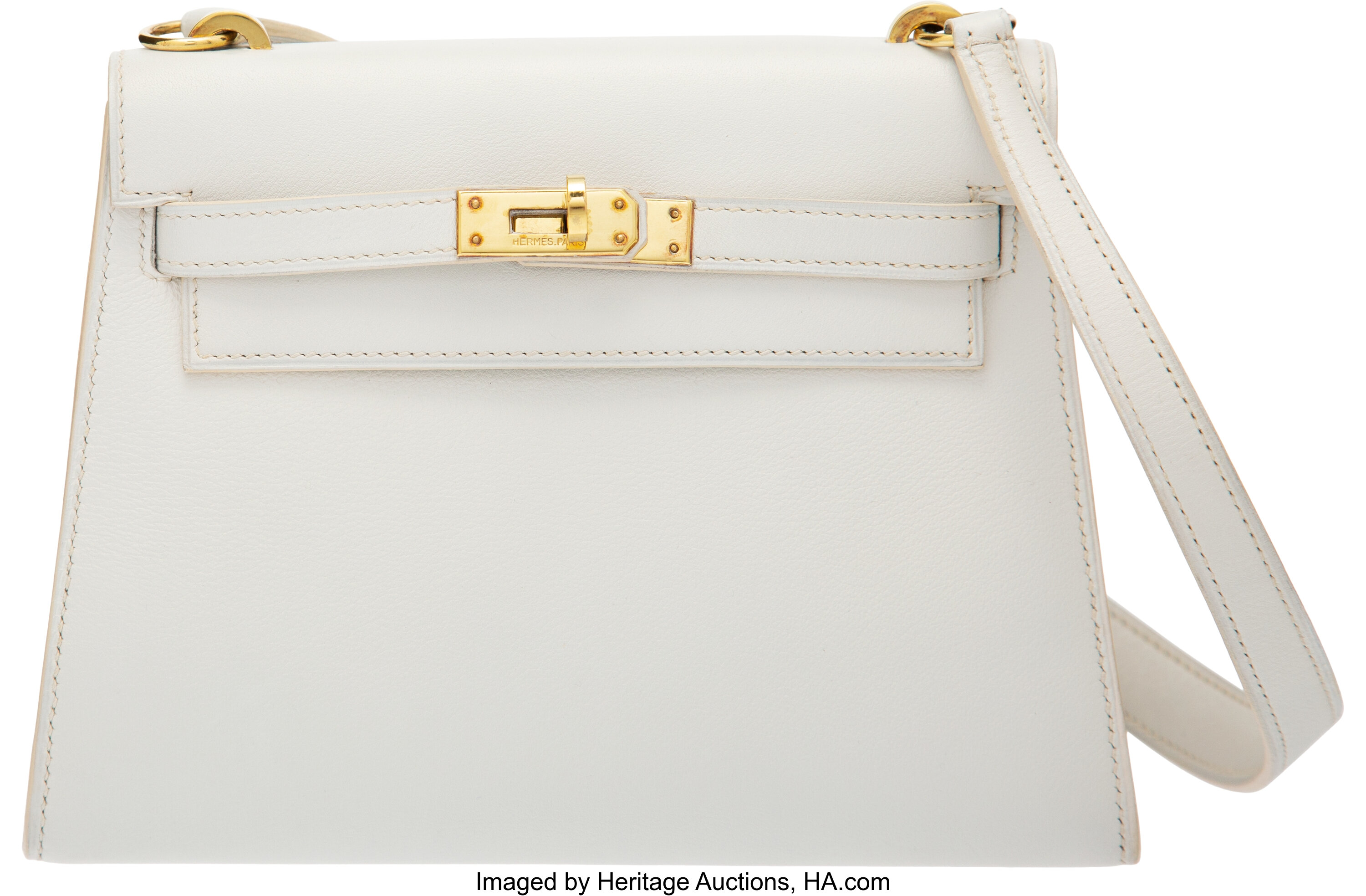 HERMÈS, WHITE VINTAGE KELLY SELLIER 32 IN VACHE LEATHER WITH GOLD  HARDWARE, CIRCA 1960s, Handbags and Accessories, 2020