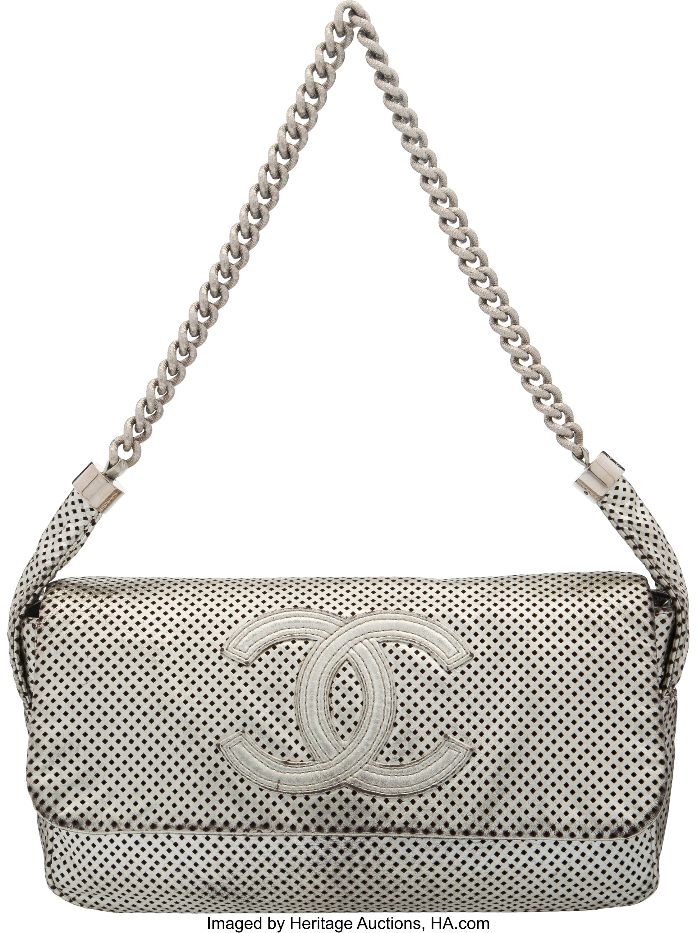 Chanel Silver Perforated Leather Rodeo Drive Shoulder Bag with, Lot #58075