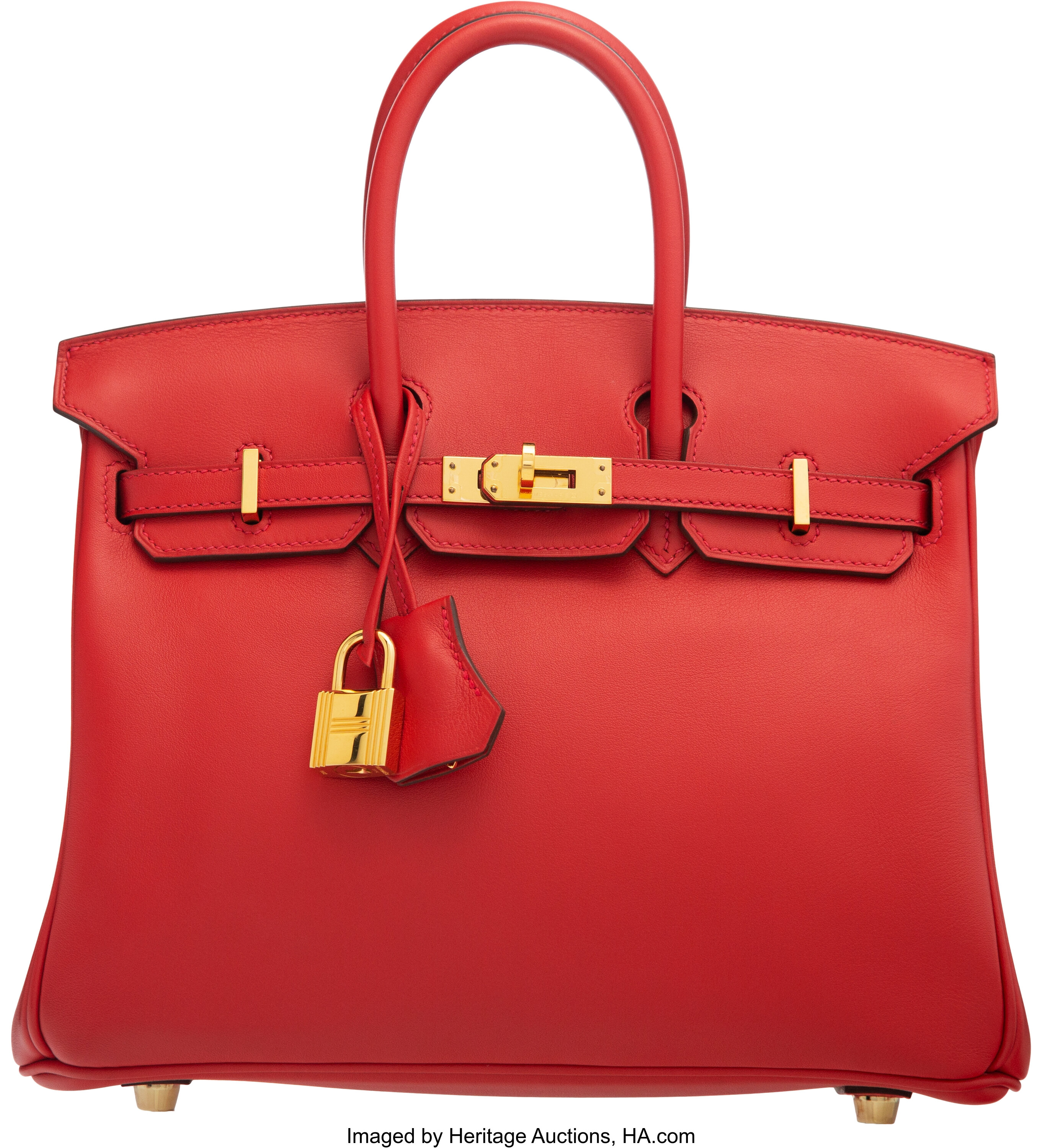 Hermès 25cm Rouge Casaque Swift Leather Birkin Bag with Gold