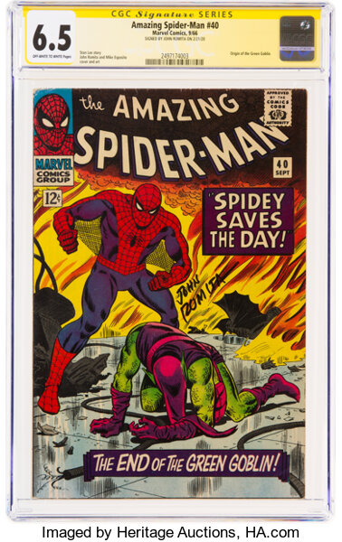 Silver Age (1956-1969):Superhero, The Amazing Spider-Man #40 Signature Series: John Romita (Marvel, 1966) CGC FN+ 6.5 Off-white to white pages....