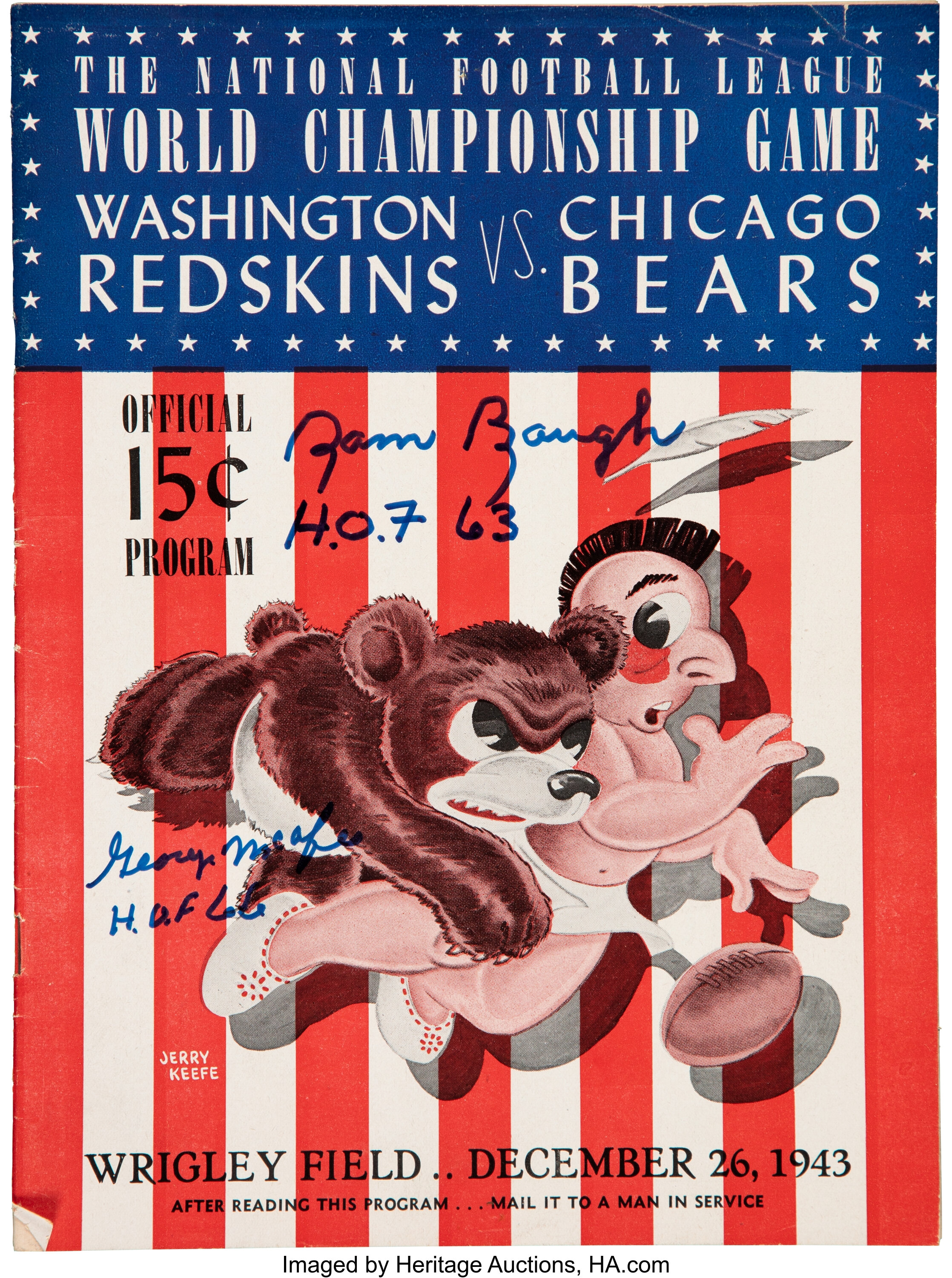 1943 NFL Championship Game Program Signed by Sammy Baugh and George, Lot  #60484