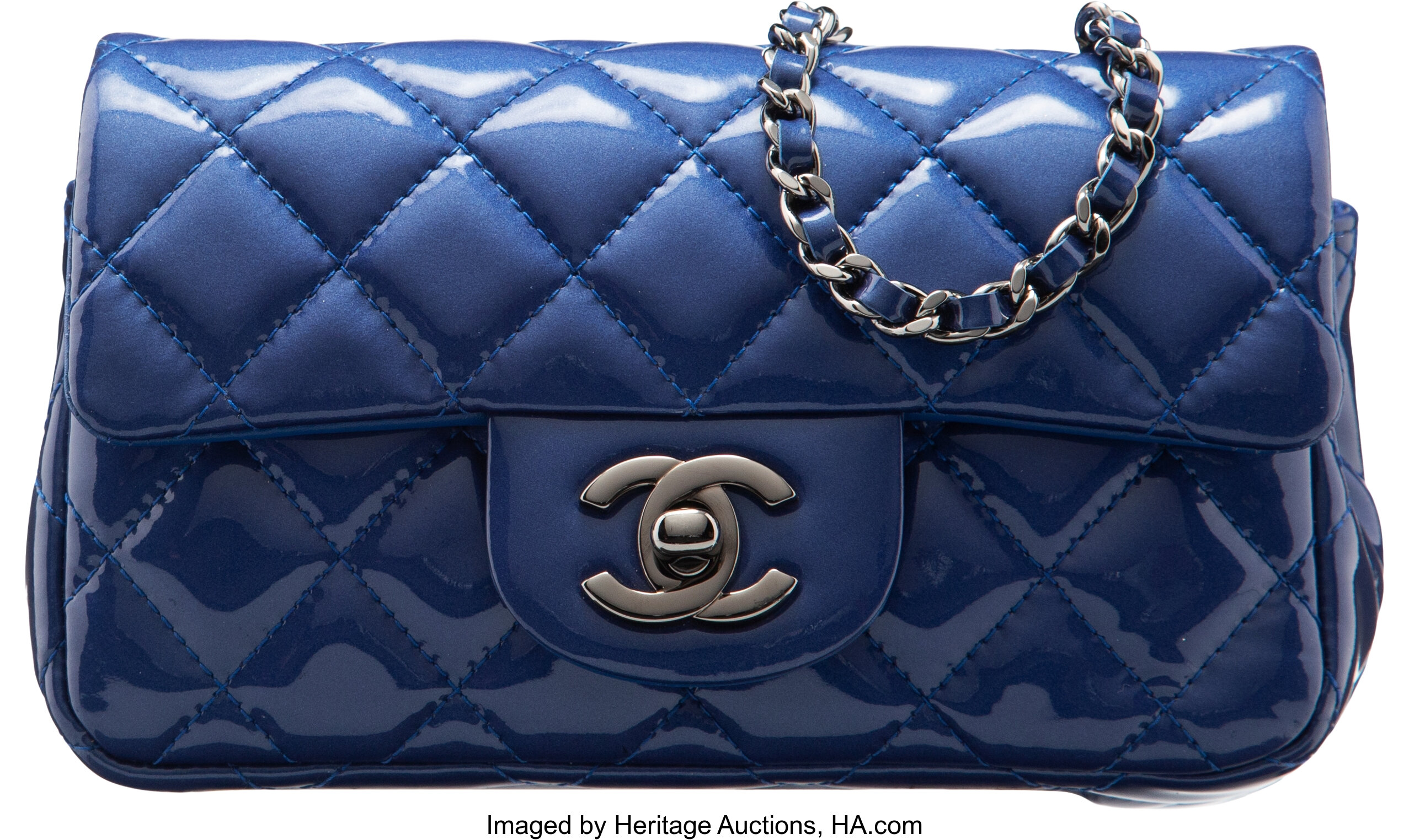 Chanel Blue Patent Leather Handbag For Sale at 1stDibs