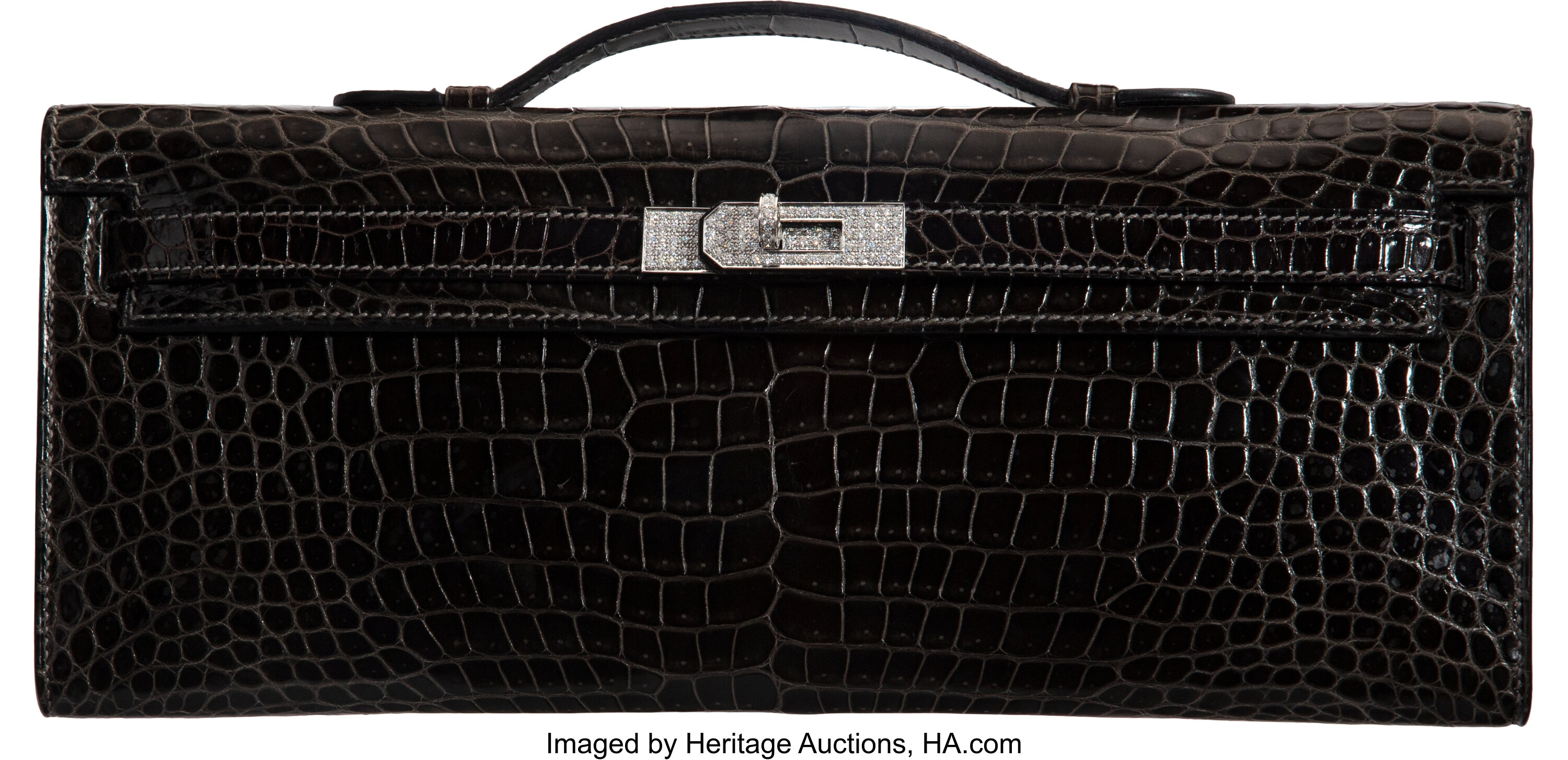 HERMÈS KELLY CUT DIAMOND GRAPHITE SHINY POROSUS CROCODILE