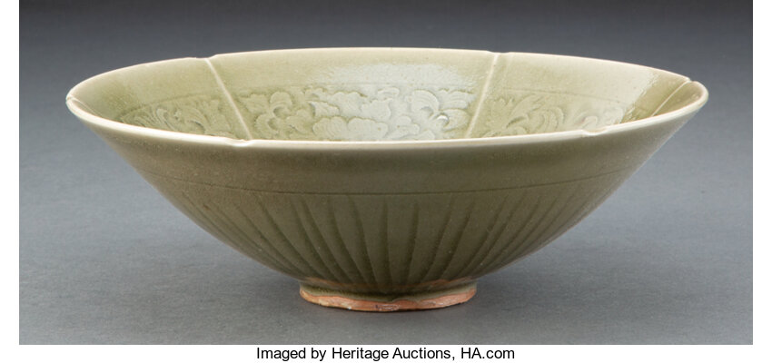 A Chinese Song Yaozhou Celadon Six Lobed Flaring Bowl 2 1 2 X Lot Heritage Auctions