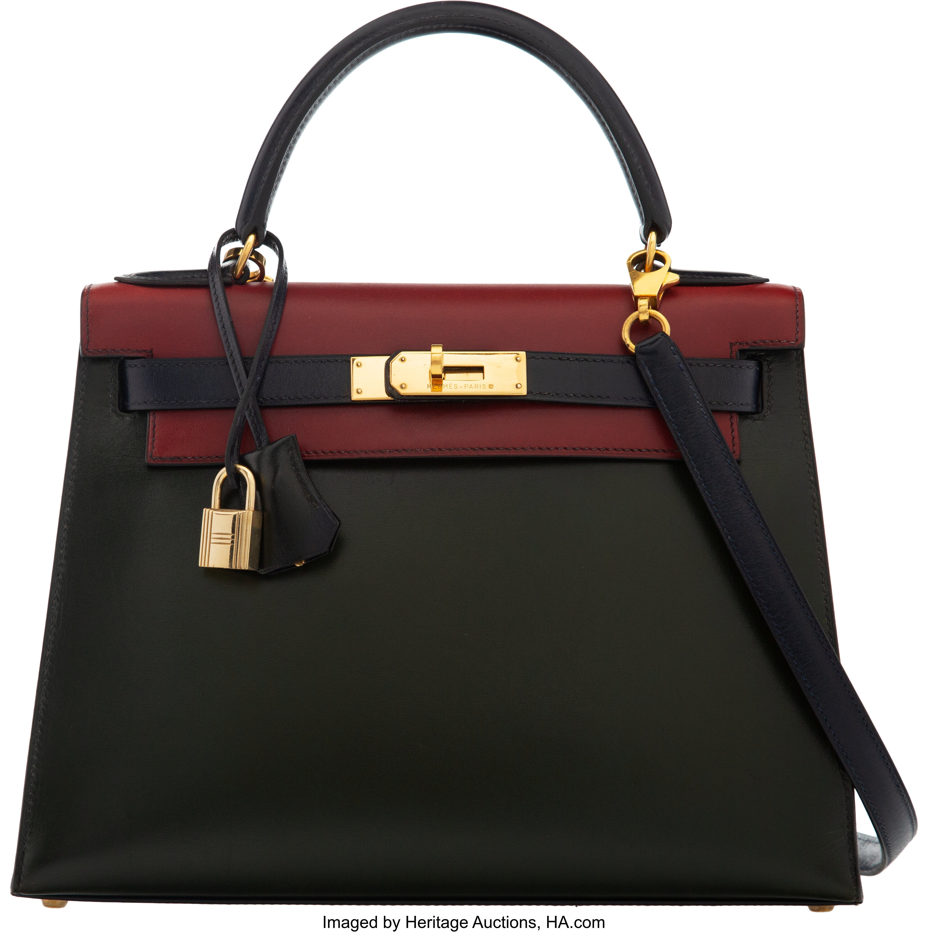 Hermes Kelly 28 box calf rouge ash/blue indigo/vert gold hardware [431]