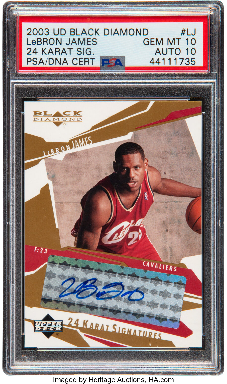 2003 UD Black Diamond LeBron James 24 Karat Signatures #LJ PSA Gem Mint 10, Auto 10