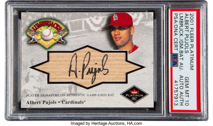 2001 Fleer Platinum Lumberjacks Albert Pujols Game Bat Autograph