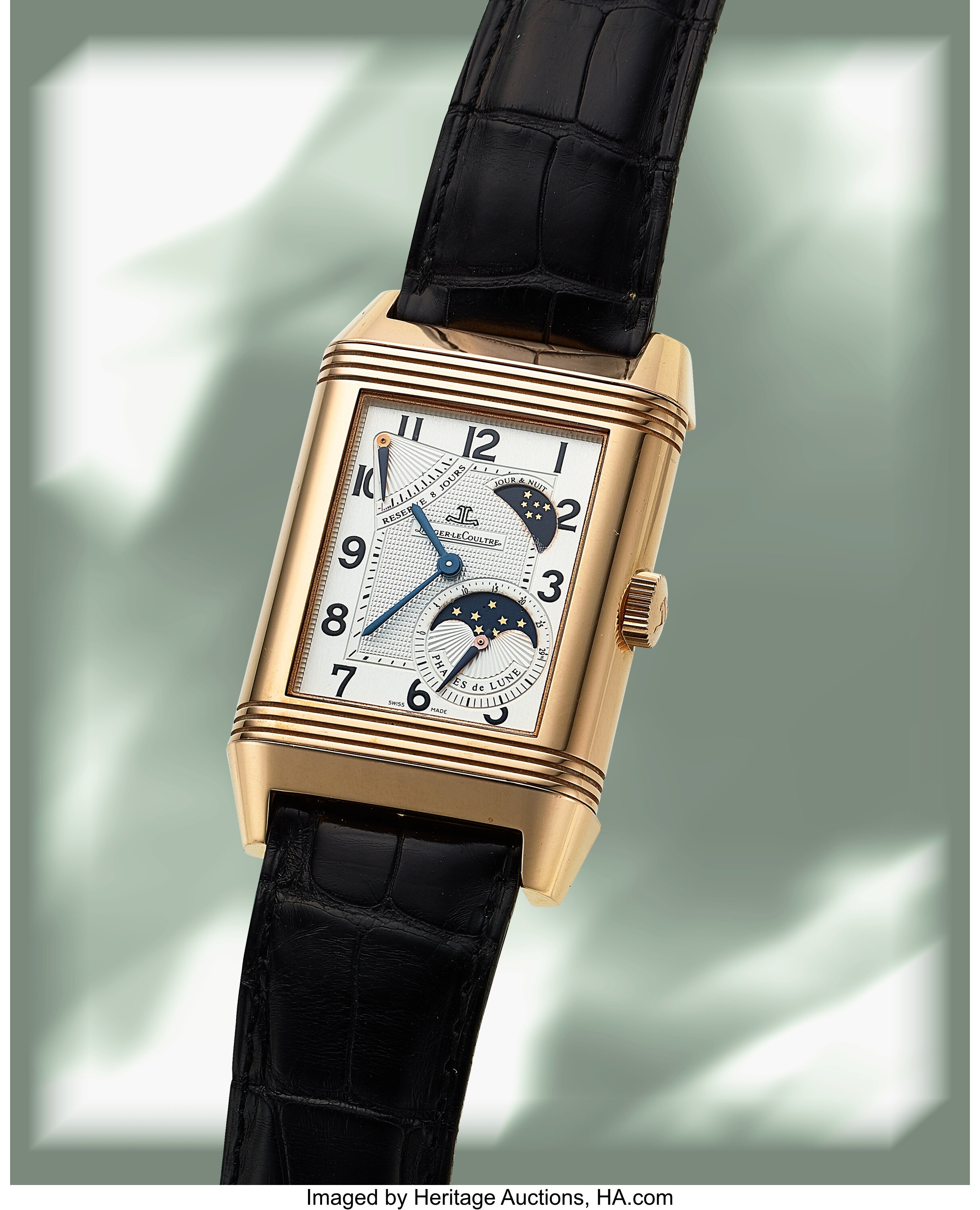 Jaeger LeCoultre Very Fine Reverso 8 Day Sun Moon 18k Rose Gold