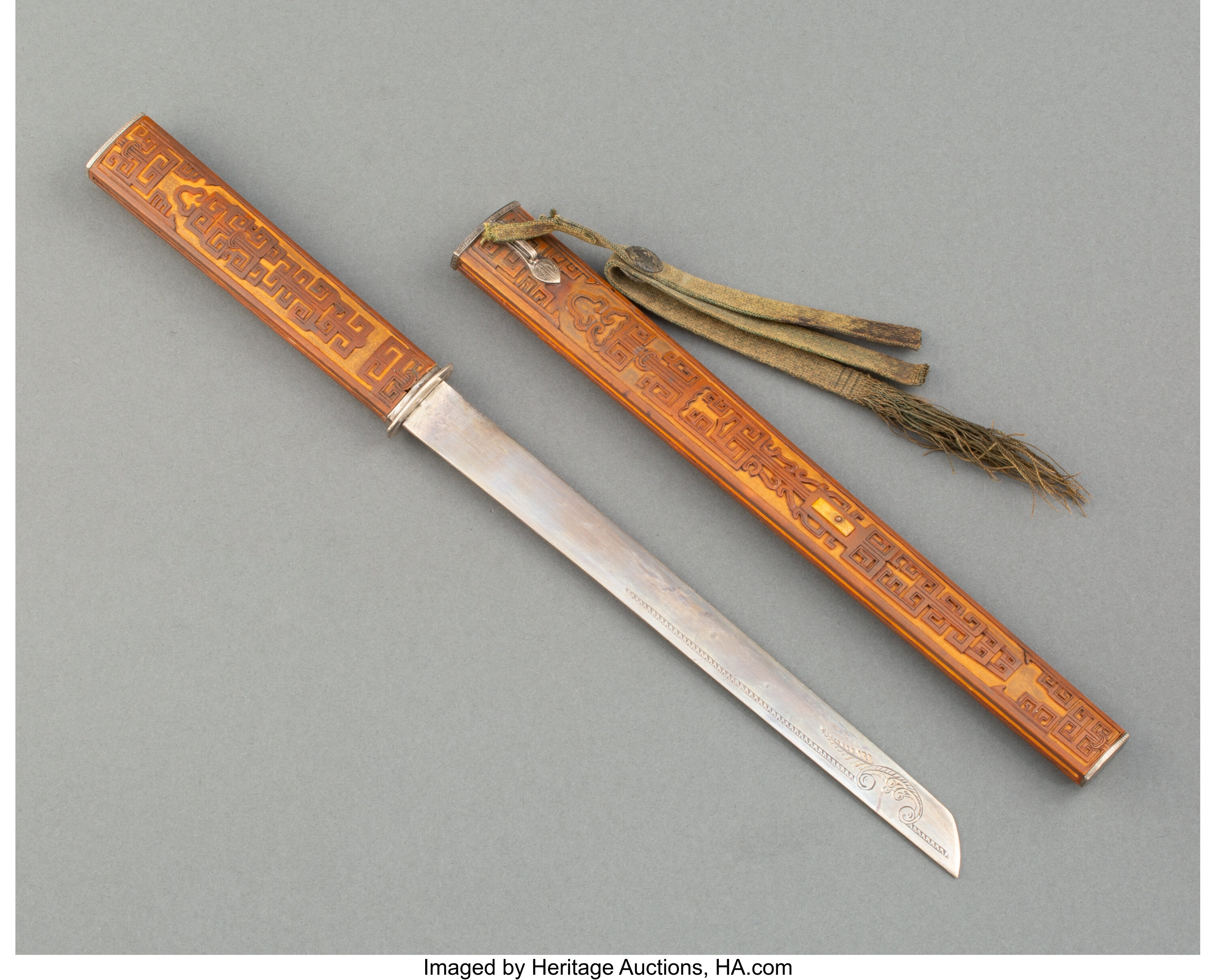 a-chinese-dagger-with-bamboo-handle-and-cover-qing-dynasty-lot