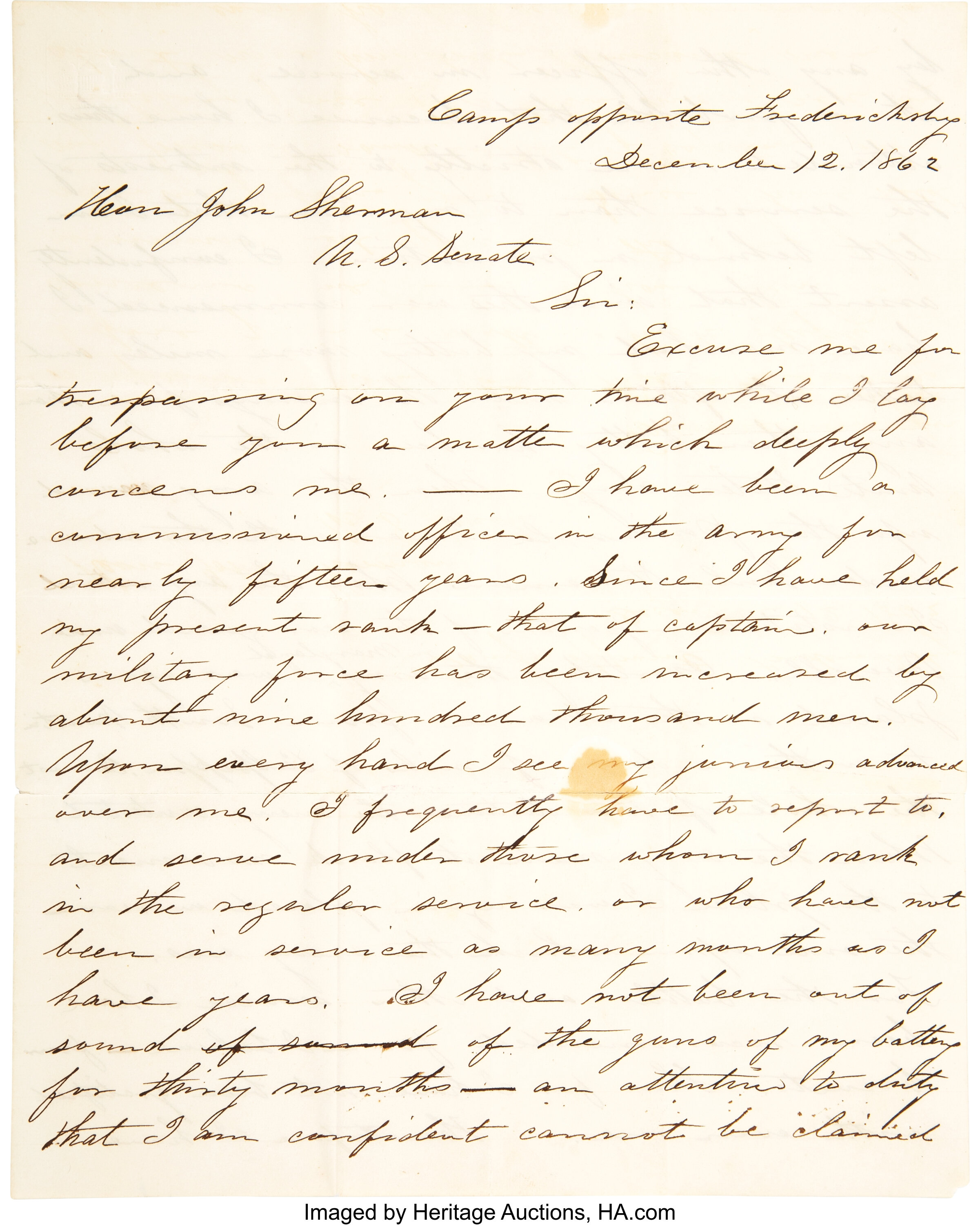 Gettysburg artillery captain John C. Tidball: Full-page letter with ...