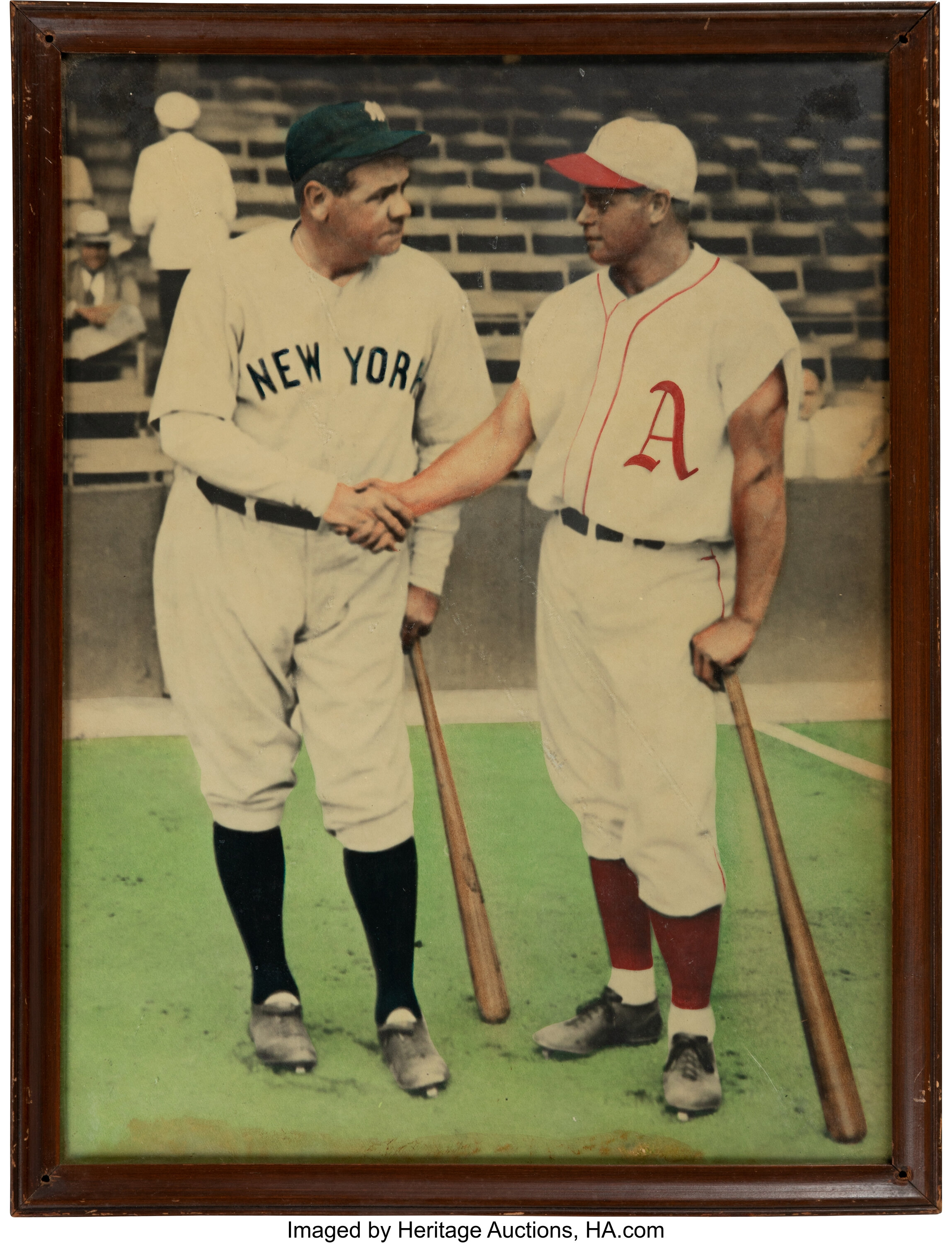 Circa 1959 Babe Ruth & Jimmie Foxx Oversized Colorized Photograph