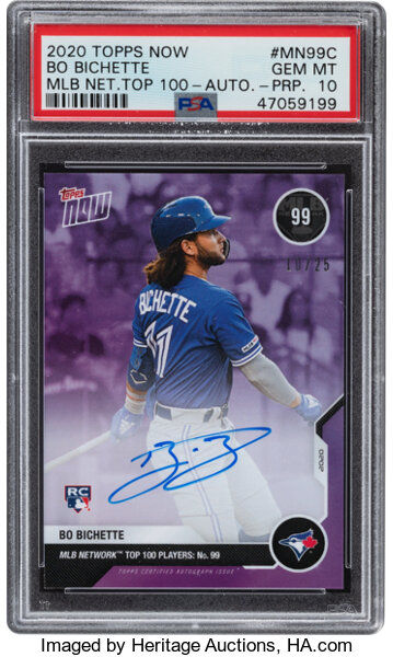 2020 Topps Now Bo Bichette Top 100 Autograph Purple #'d 10/25 PSA