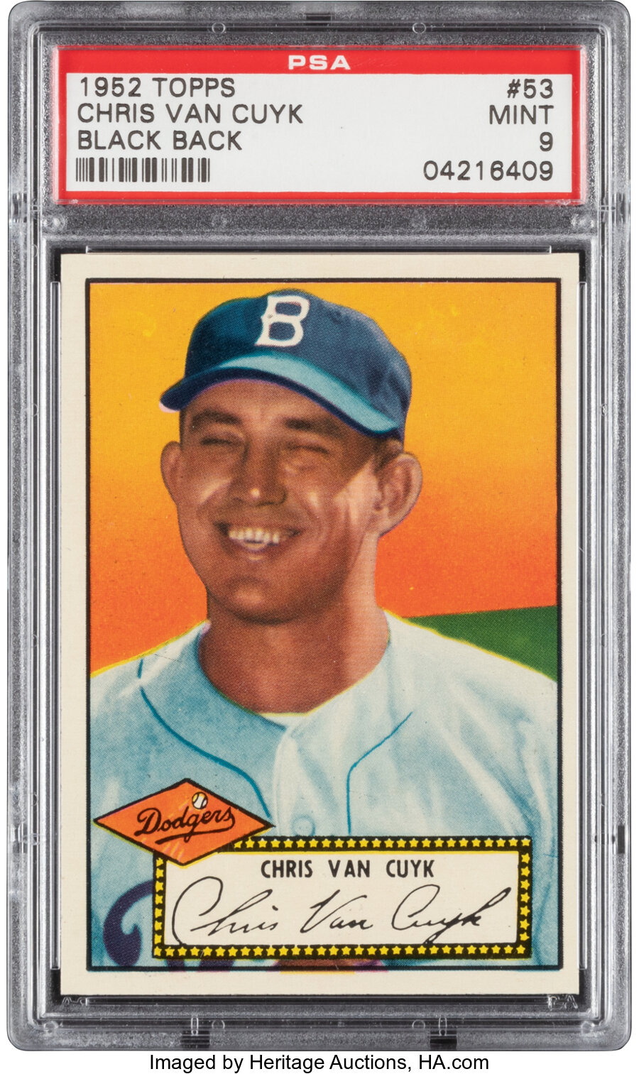 1952 Topps Chris Van Cuyk (Black Back) #53 PSA Mint 9 - Pop Five, None Higher