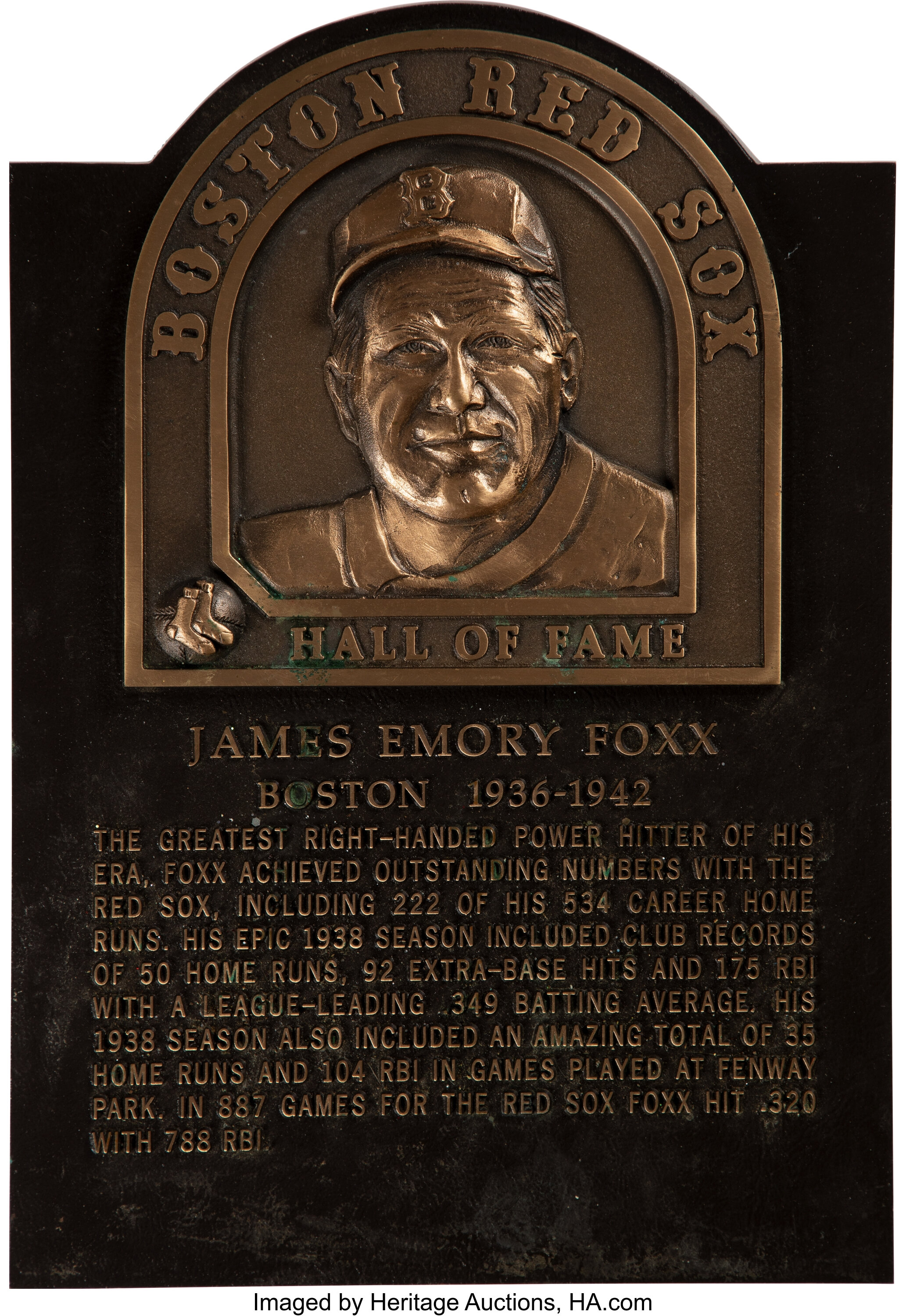 1997 Jimmie Foxx Boston Red Sox Hall of Fame Induction Plaque., Lot  #58888
