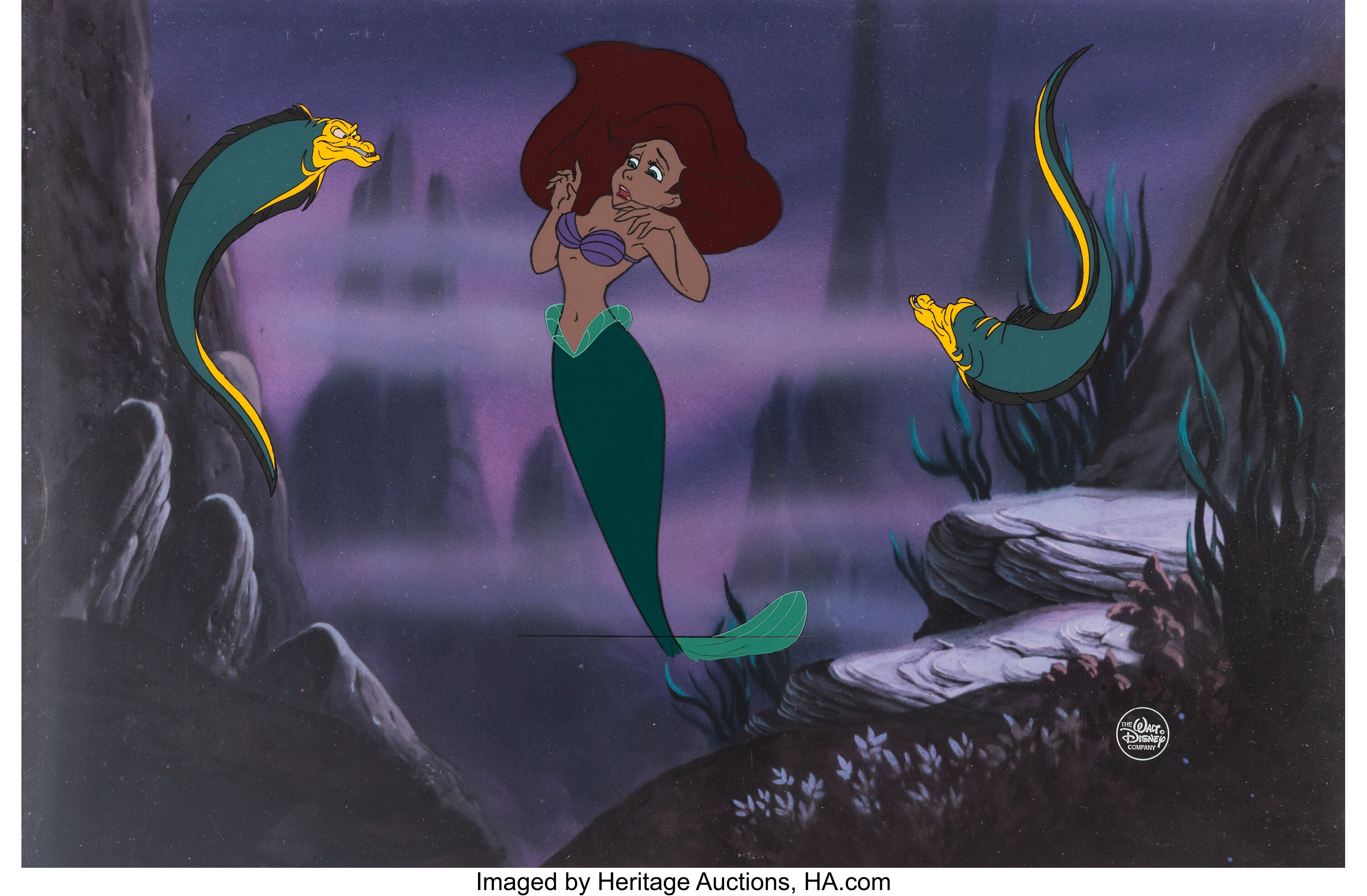 The Little Mermaid Ariel, Flotsam and Jetsam Production Cel Setup Lot